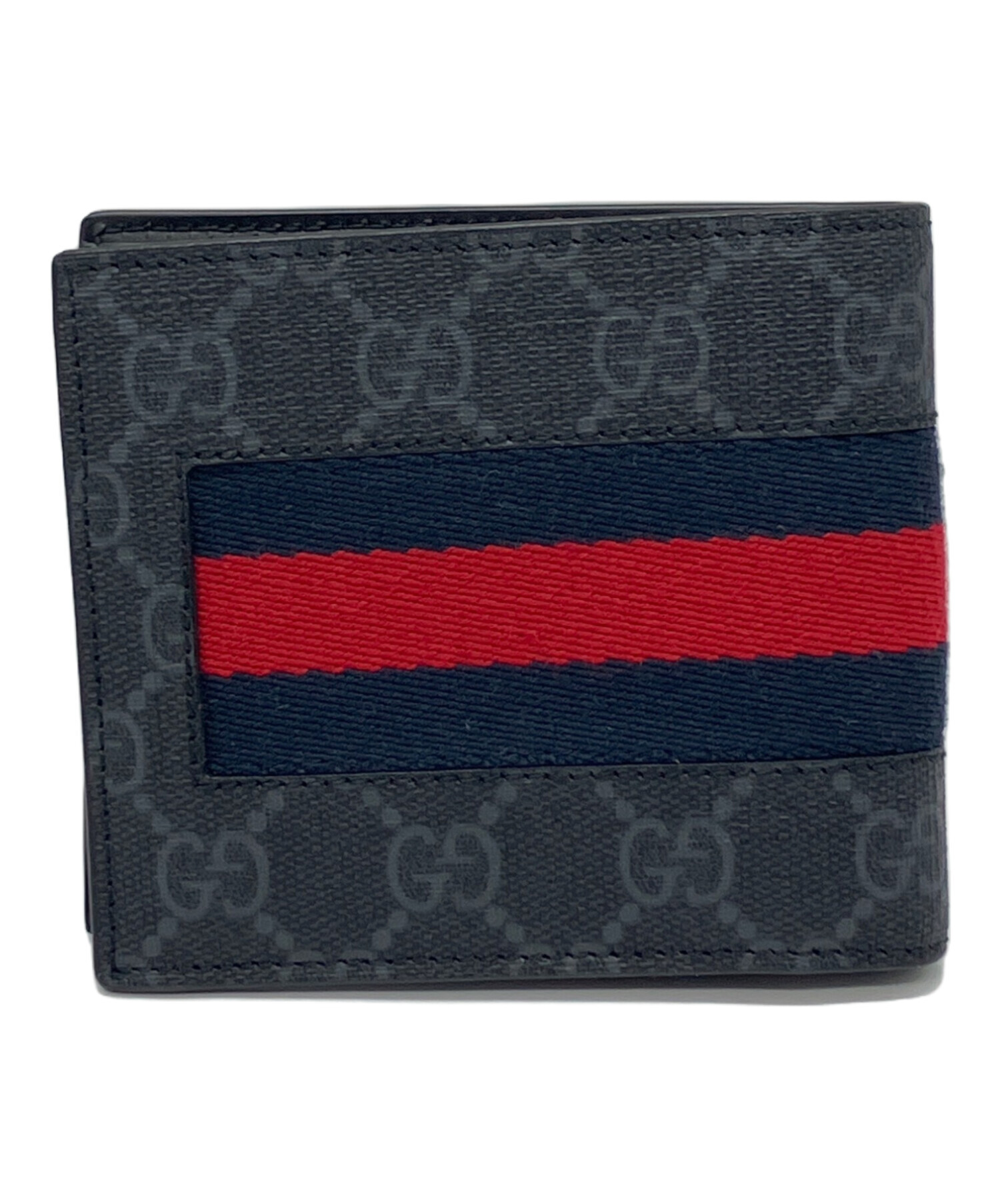 GUCCI グッチ シェリーライン　シマ　レザー　ブラック　二つ折り財布 中古・古着通販】GUCCI (グッチ) シェリーライン二つ折り財布