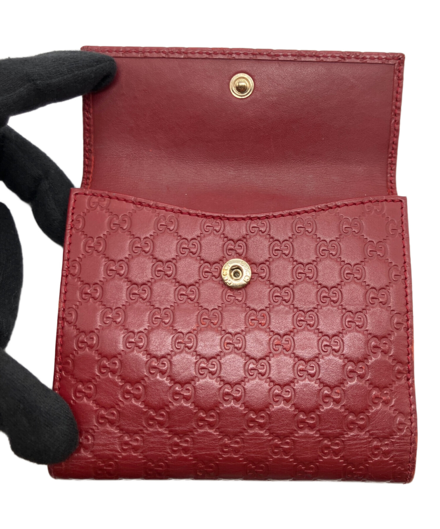 GUCCI グッチ 中古 2つ折り 箱付き 巾着付き 中古・古着通販】GUCCI (グッチ) グッチシマ 2つ折り財布 レッド
