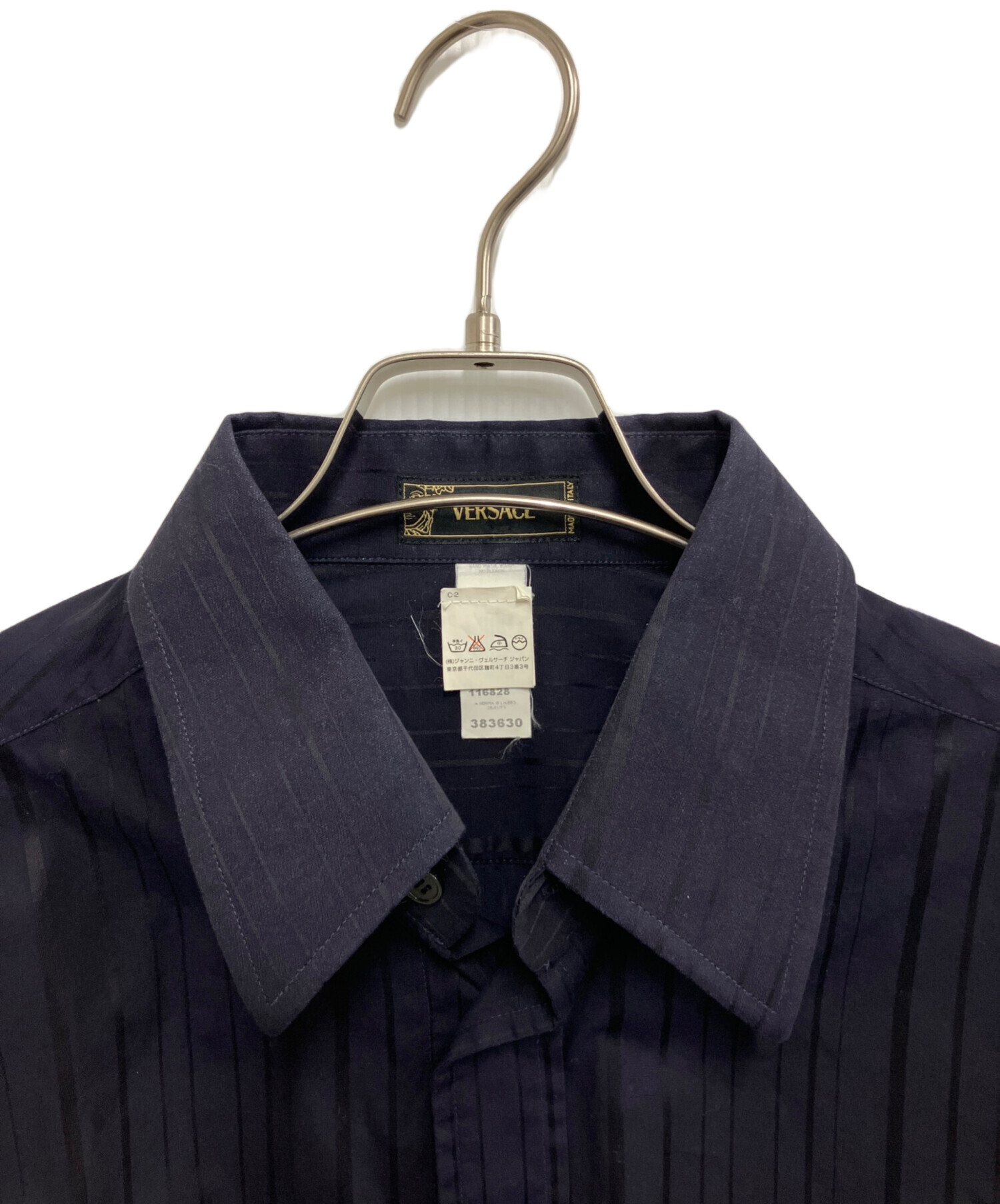 中古・古着通販】VERSACE (ヴェルサーチェ) ストライプシャツ ネイビー