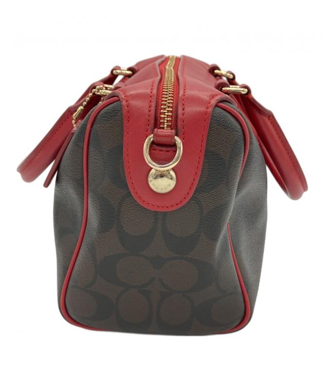 COACH 1円□極美品 コーチ 2wayバッグ 2312 ブラウン×レッド系 PVC
