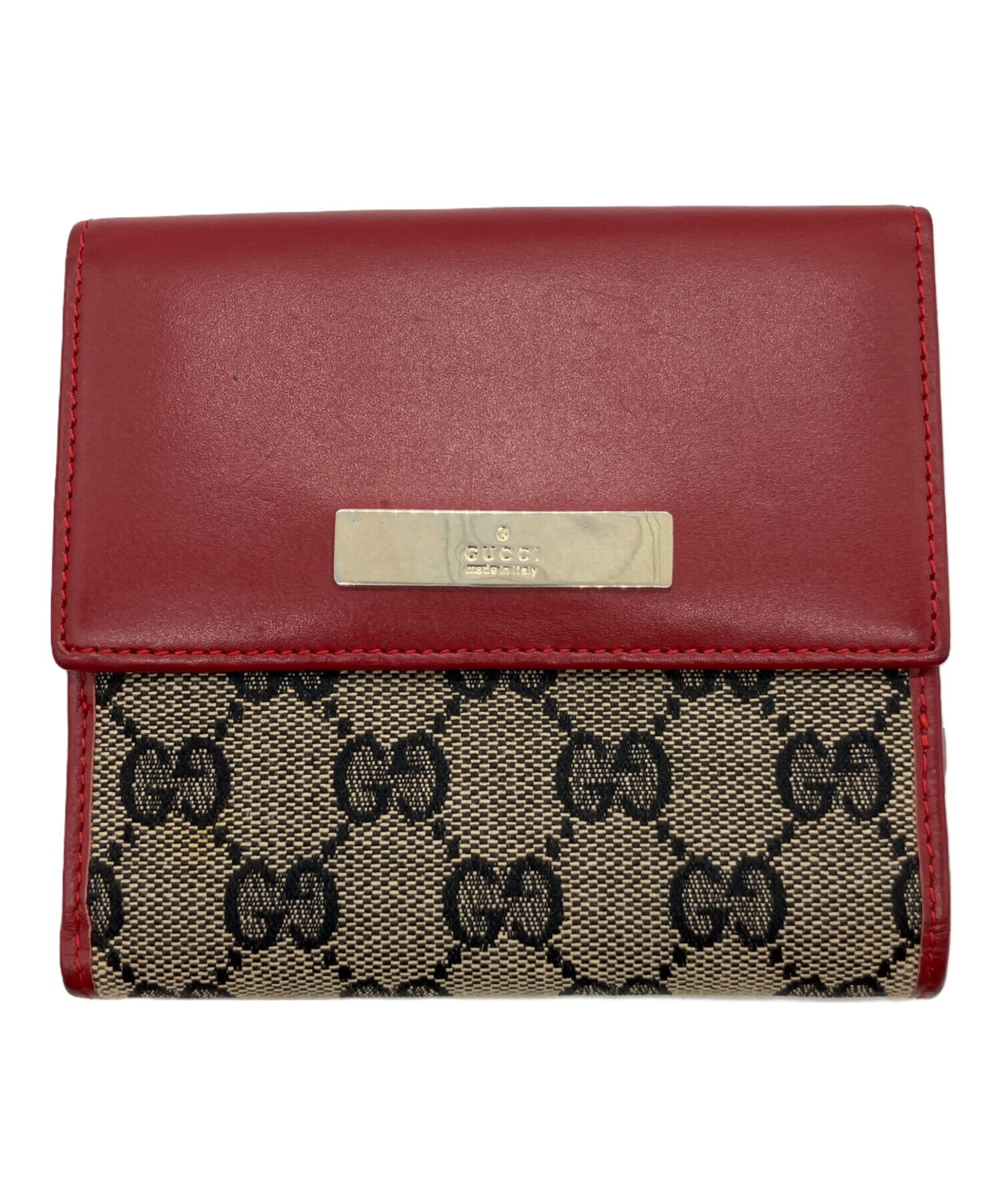 中古・古着通販】GUCCI (グッチ) 2つ折り財布 レッド×ベージュ