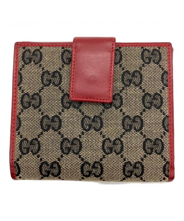 中古・古着通販】GUCCI (グッチ) 2つ折り財布 レッド×ベージュ