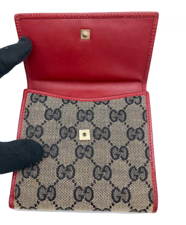 中古・古着通販】GUCCI (グッチ) 2つ折り財布 レッド×ベージュ