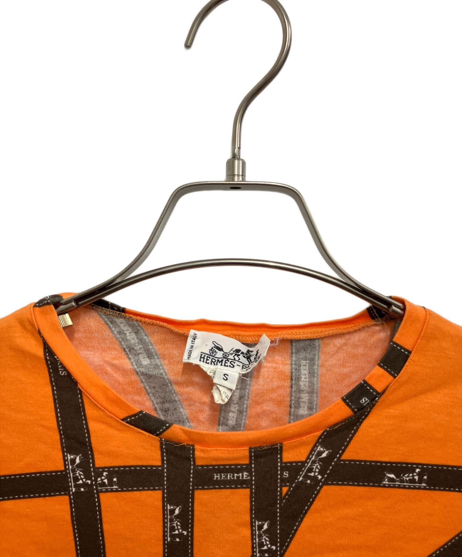 HERMES エルメス　リボンテープ柄Tシャツ Sサイズ　イタリア製 中古・古着通販】HERMES (エルメス) リボン柄半袖Tシャツ イエロー