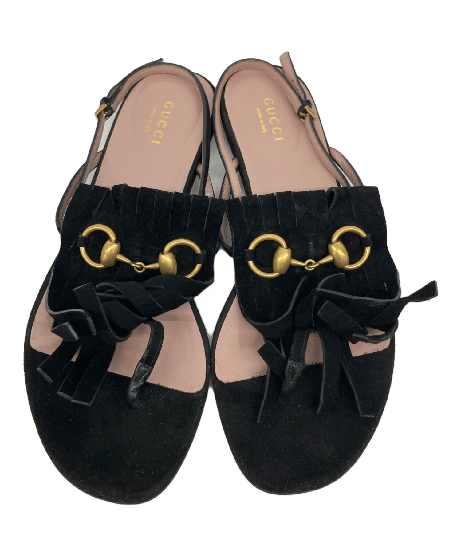 GUCCI ラバーサンダル ホースビット ブラック　24センチ 中古・古着通販】GUCCI (グッチ) ホースビットフリンジサンダル