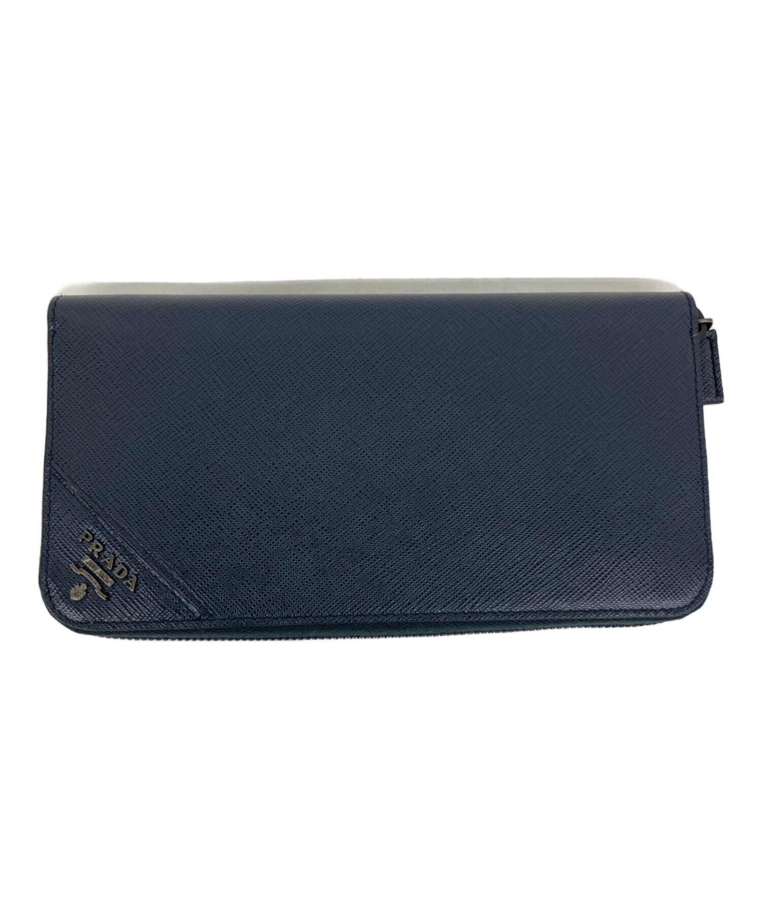 プラダ 財布 ネイビー 箱付 中古・古着通販】PRADA (プラダ) ラウンドファスナー財布 ネイビー