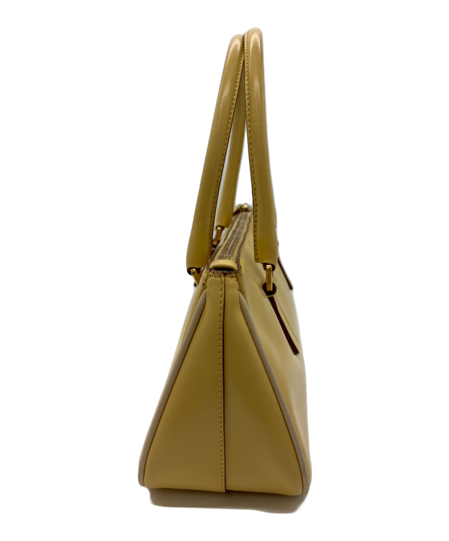 【レア希少品・訳あり品・美品】PRADA オーストリッチ ハンドバッグ イエロー 中古・古着通販】PRADA (プラダ) ハンドバッグ イエロー｜ブランド