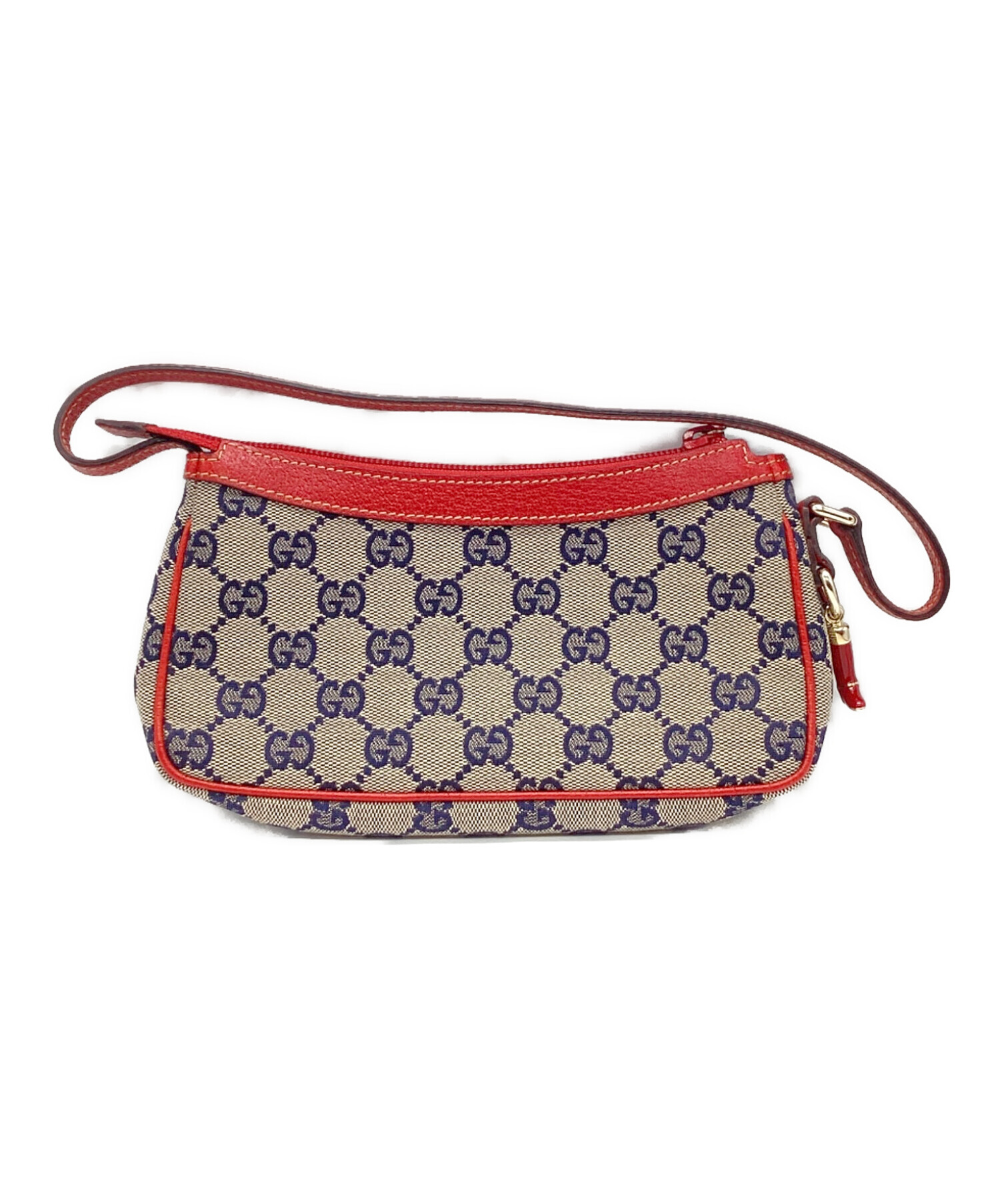 GUCCI ハンドポーチ 中古・古着通販】GUCCI (グッチ) GGキャンバス ハンドポーチ レッド