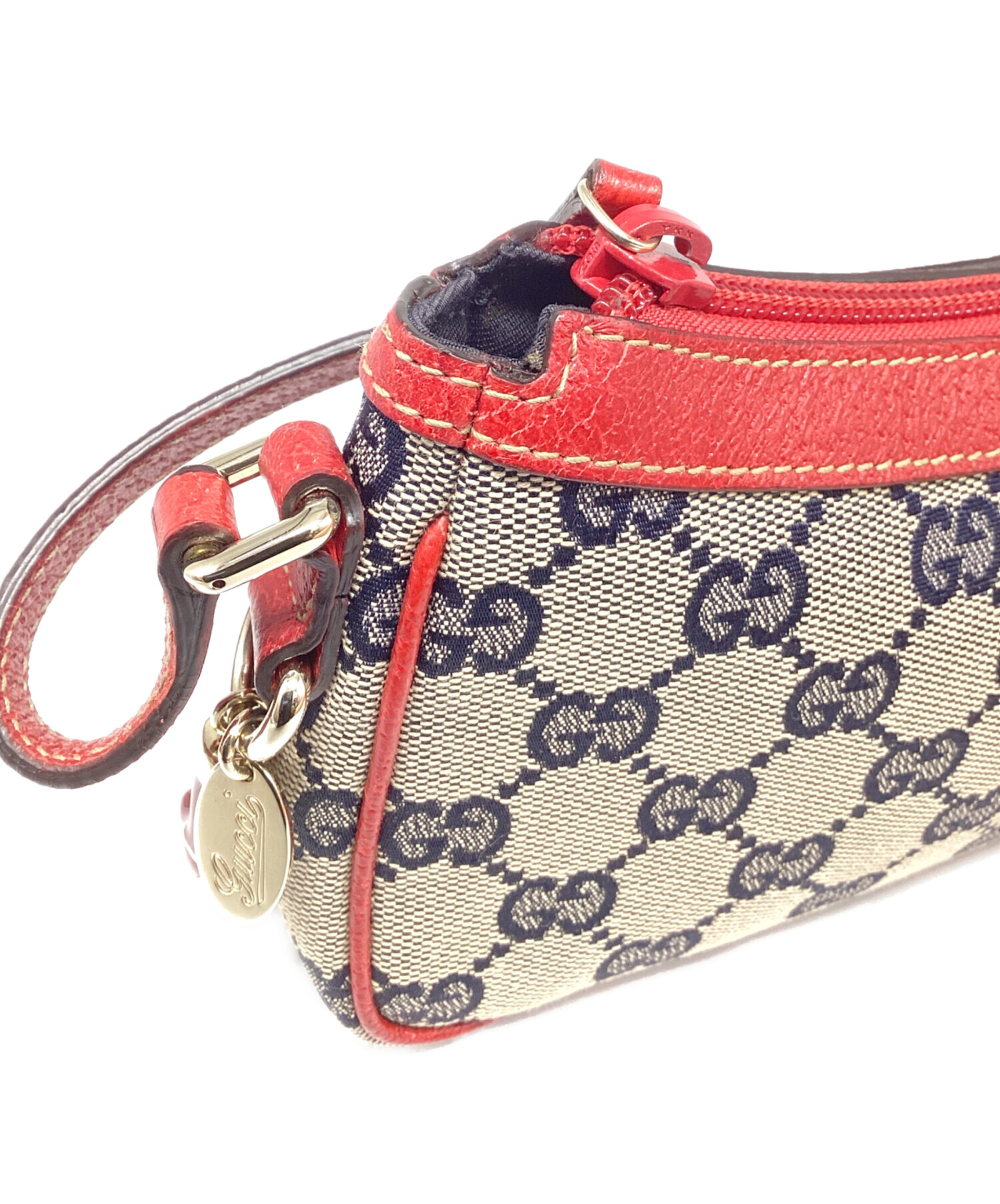 中古・古着通販】GUCCI (グッチ) GGキャンバス ハンドポーチ レッド