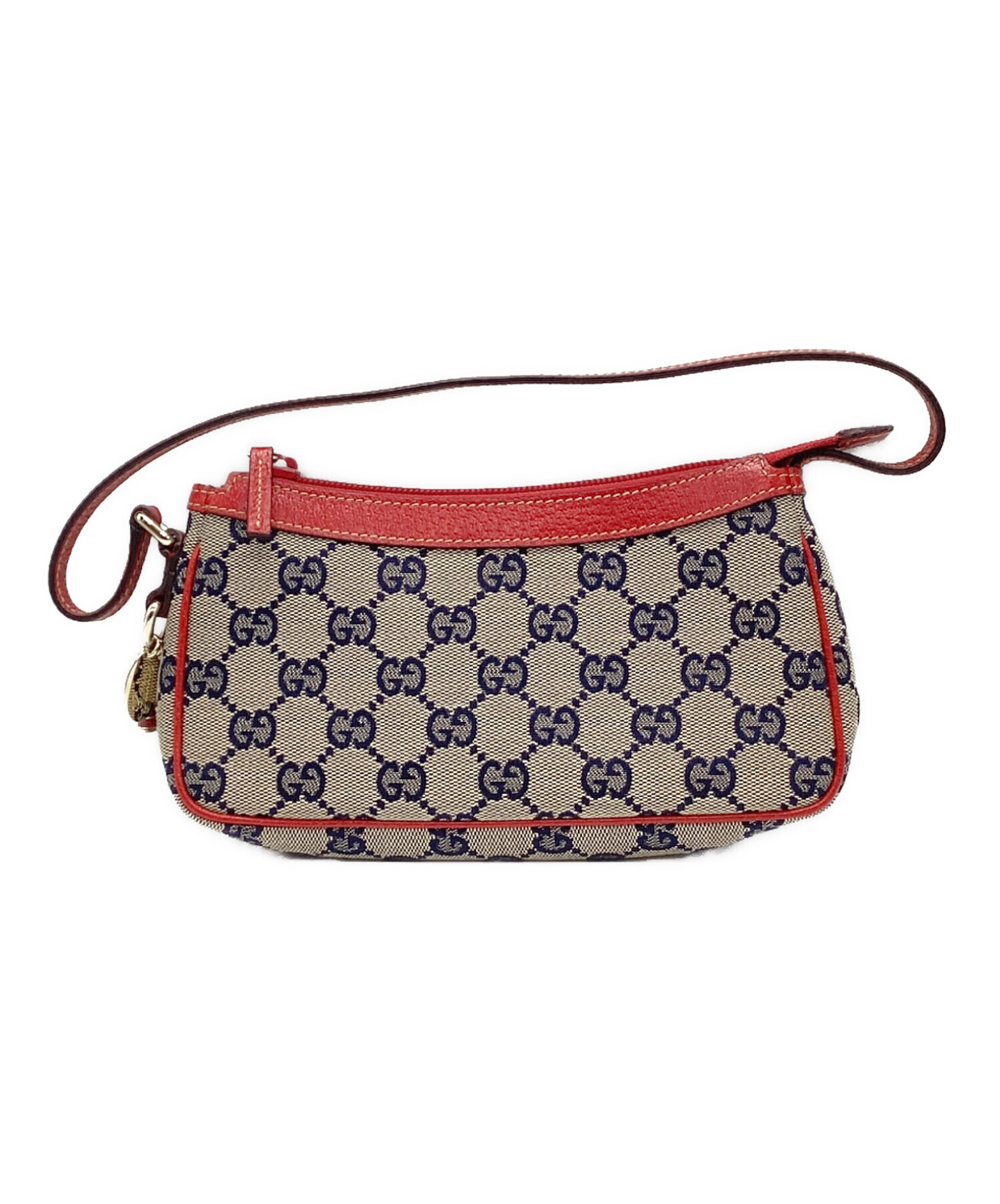 【used】GUCCI ミニポーチ 中古・古着通販】GUCCI (グッチ) ハンドポーチ レッド×グレー