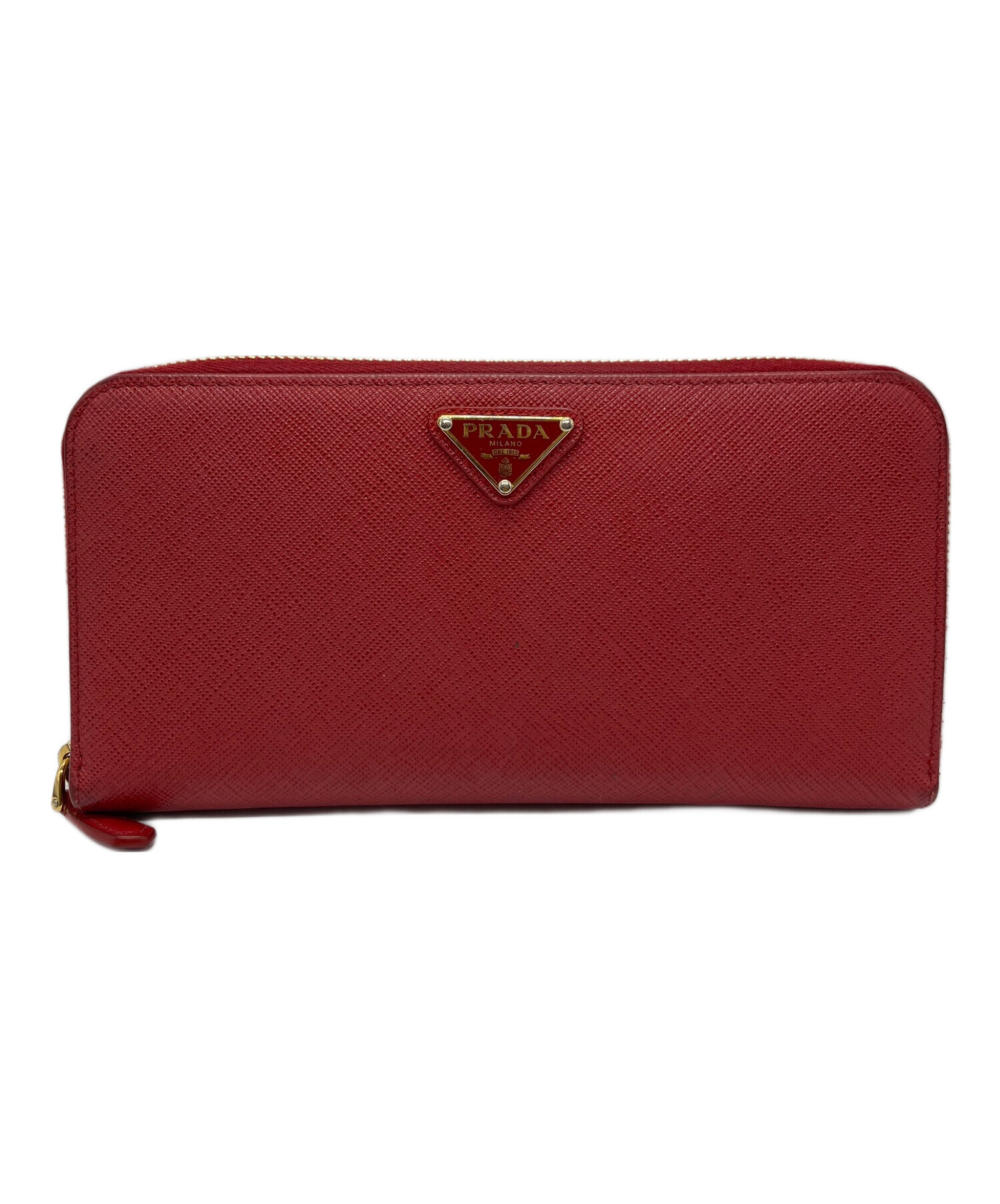 プラダPRADAラウンドファスナーリボン付き長財布レッド系 中古・古着通販】PRADA (プラダ) ラウンドファスナー長財布 レッド