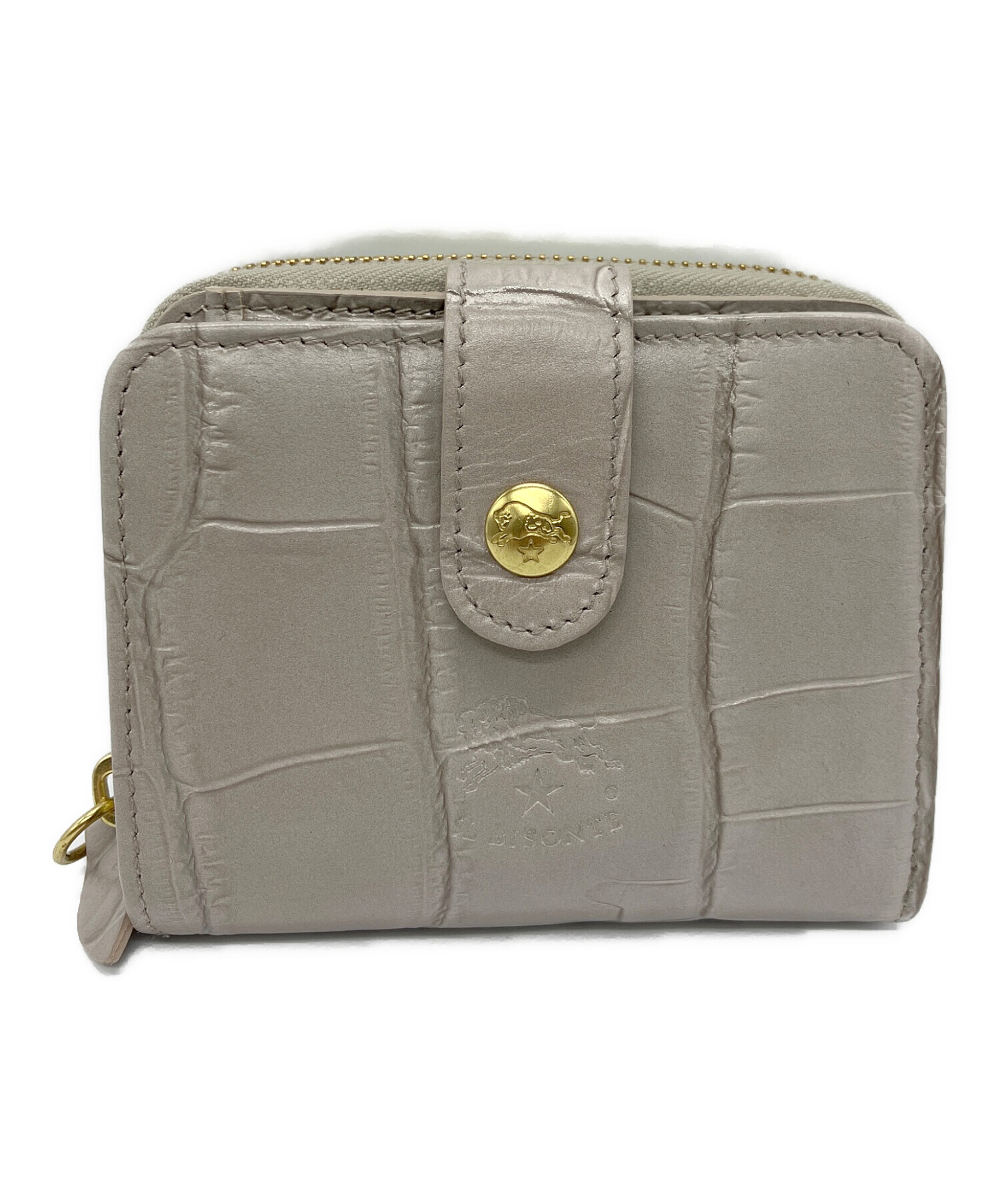 イルビゾンテ　二つ折りレザー財布　グレー IL BISONTE イルビゾンテ 二つ折りレザー財布 グレー - 中古