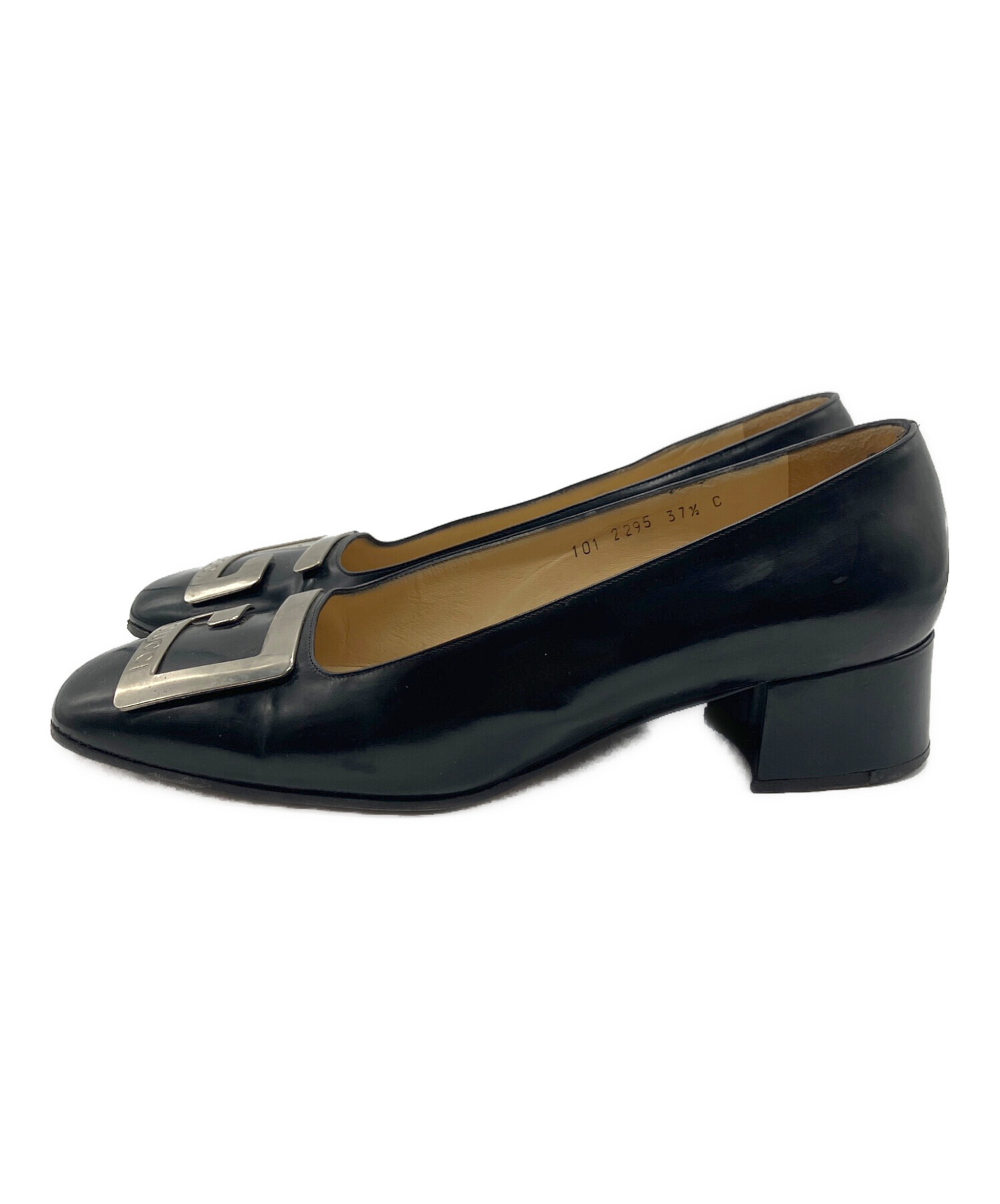 中古・古着通販】GUCCI (グッチ) Gロゴスクエアトゥパンプス ブラック 