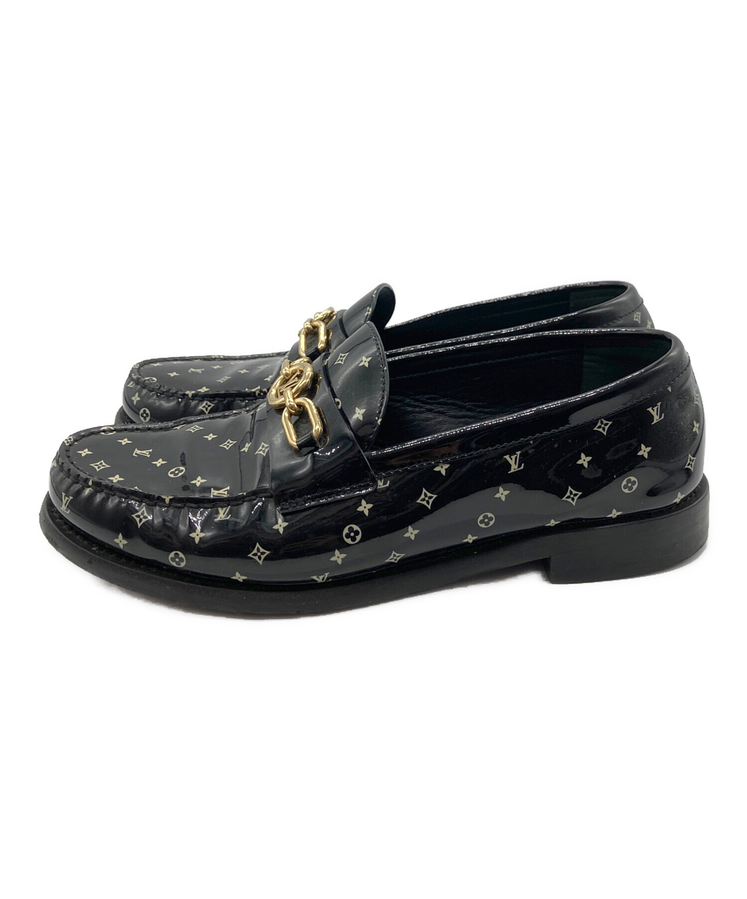 ✩Louis Vuitton✩ ブラックレザー ローファー✩中古品✩ 中古・古着通販】LOUIS VUITTON (ルイ ヴィトン) チェス・ライン