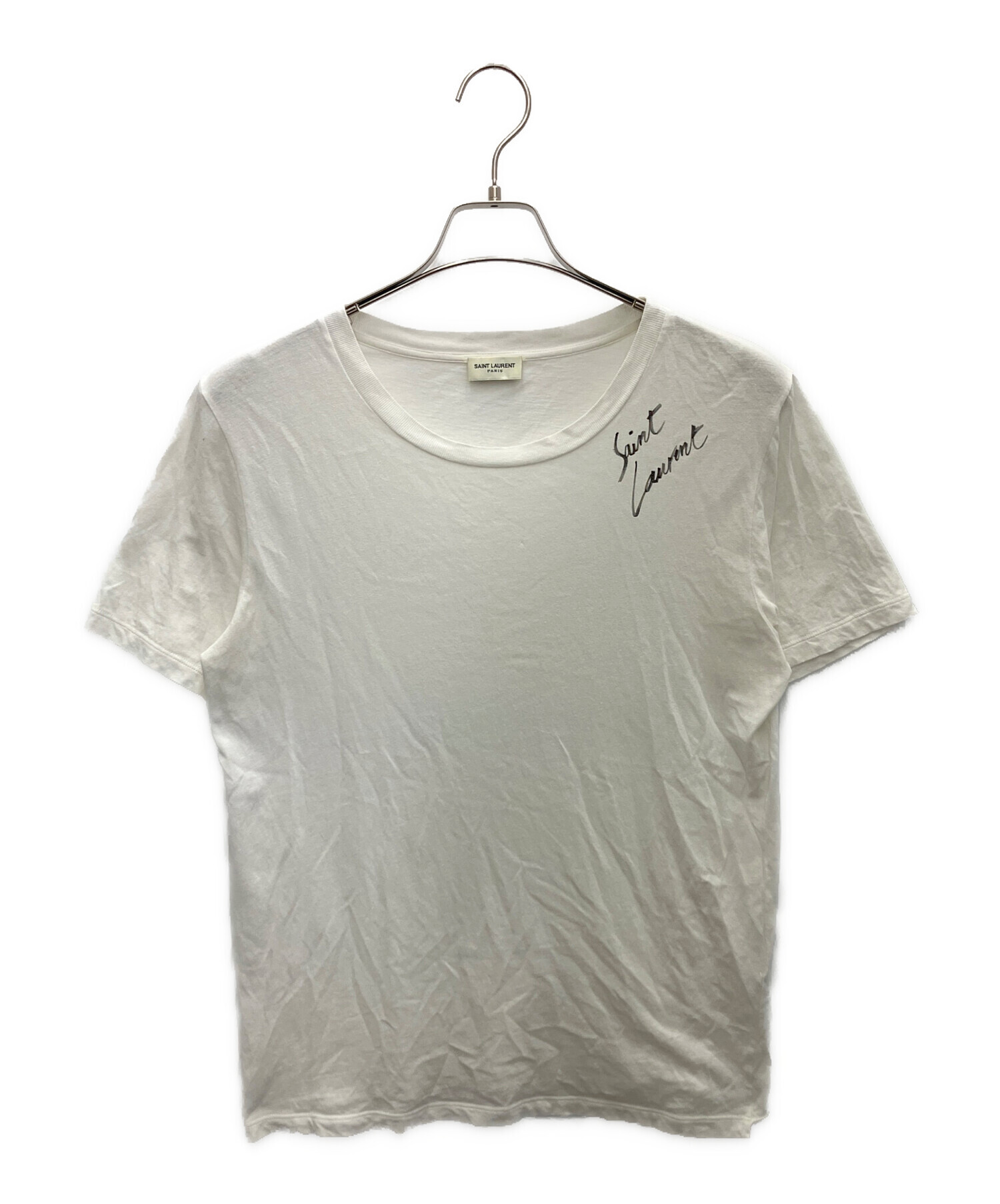 SAINT LAURENT PARIS サンローランパリ エディ期 プリント 半袖 Tシャツ ホワイト レディース 古着 中古 USED 美品 SAINT LAURENT PARIS サンローランパリ シグネチャーロゴプリント