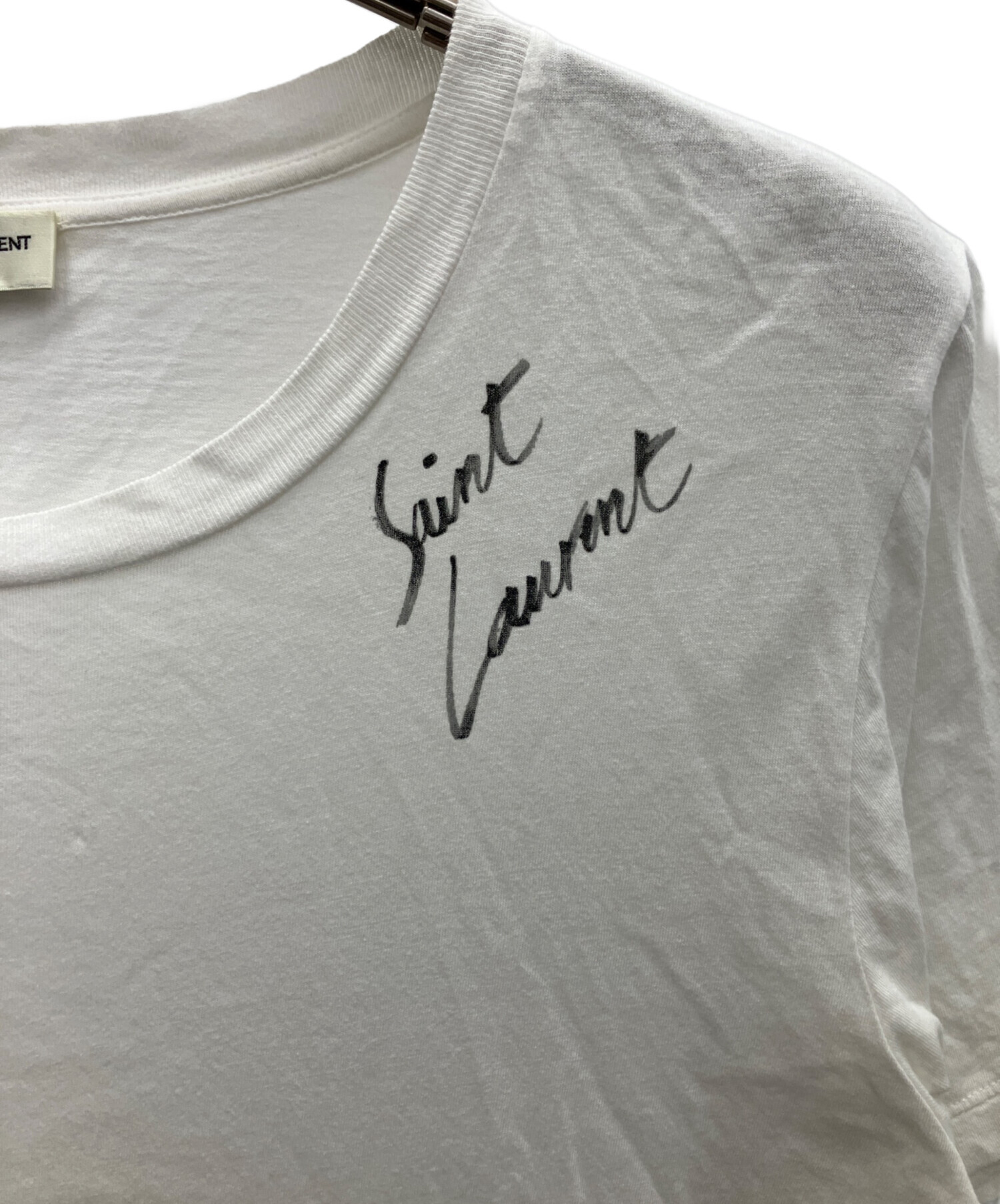 SAINT LAURENT PARIS サンローランパリ エディ期 プリント 半袖 Tシャツ ホワイト レディース 古着 中古 USED 美品 SAINT LAURENT PARIS サンローランパリ シグネチャーロゴプリント