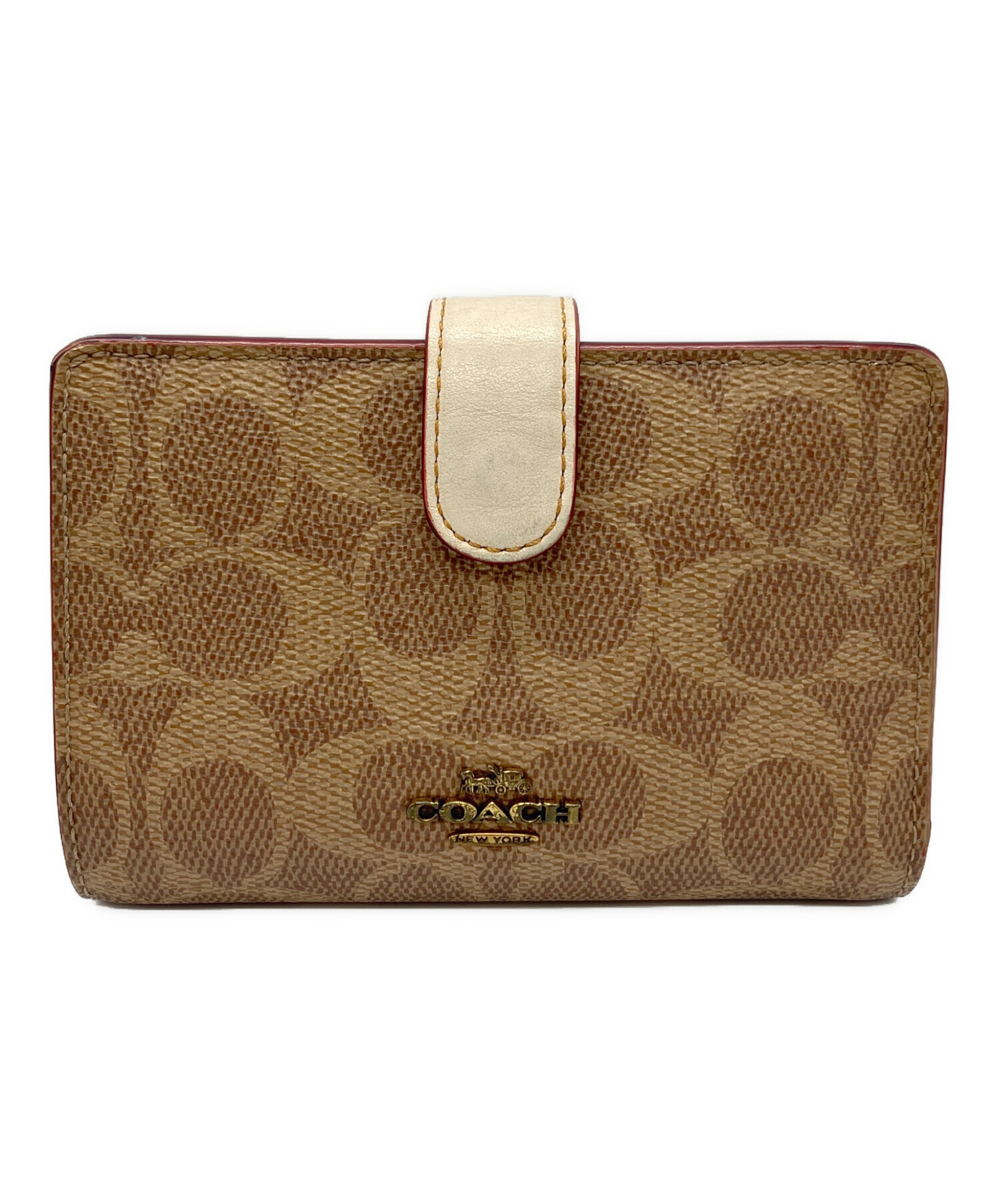 【美品】コーチ COACH 三つ折り財布 ベージュ/ブラウン　y2k 平成レトロ 中古・古着通販】COACH (コーチ) 2つ折り財布 ベージュ｜ブランド