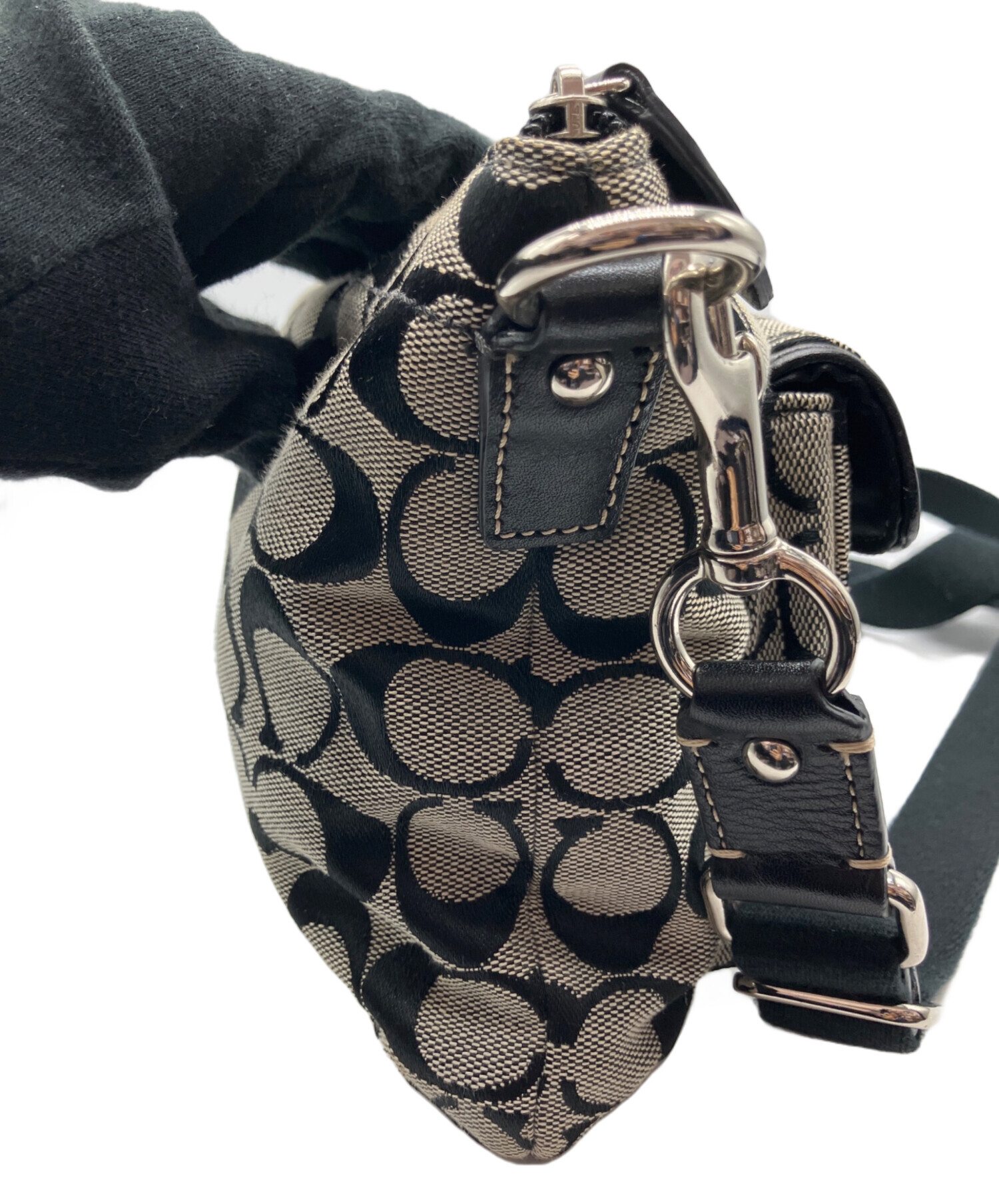 中古・古着通販】COACH (コーチ) ショルダーバッグ ブラック×グレー 