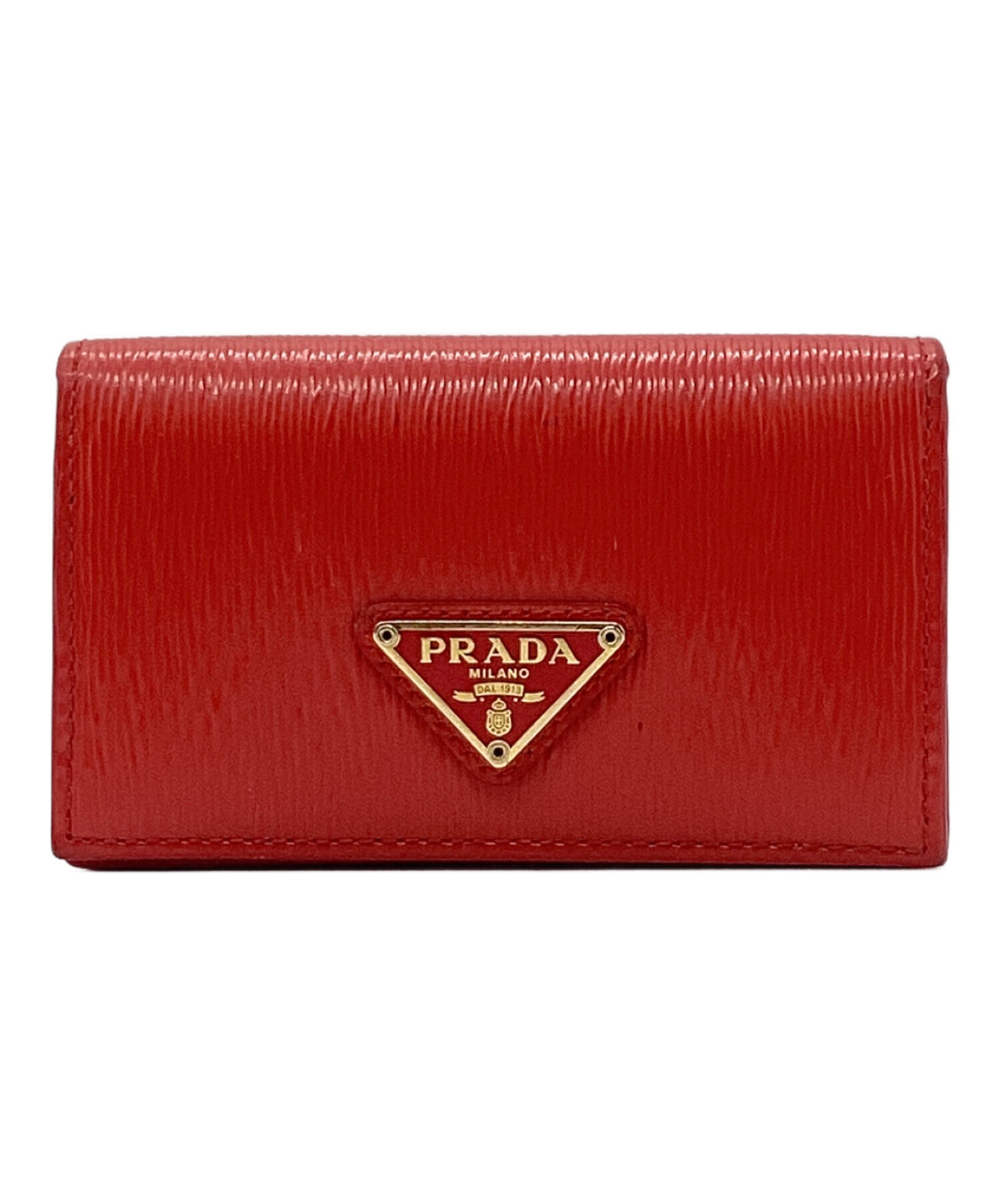 中古・古着通販】PRADA (プラダ) カードケース 三角プレート レッド