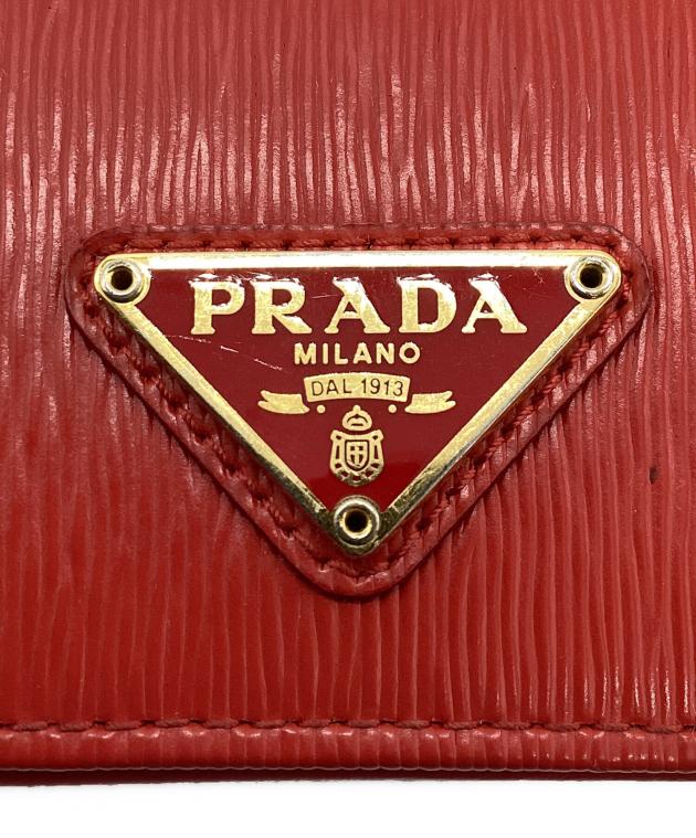 未使用展示品　箱・カード付き　PRADA プラダ　キーケース　三角プレート　赤 中古・古着通販】PRADA (プラダ) カードケース 三角プレート レッド