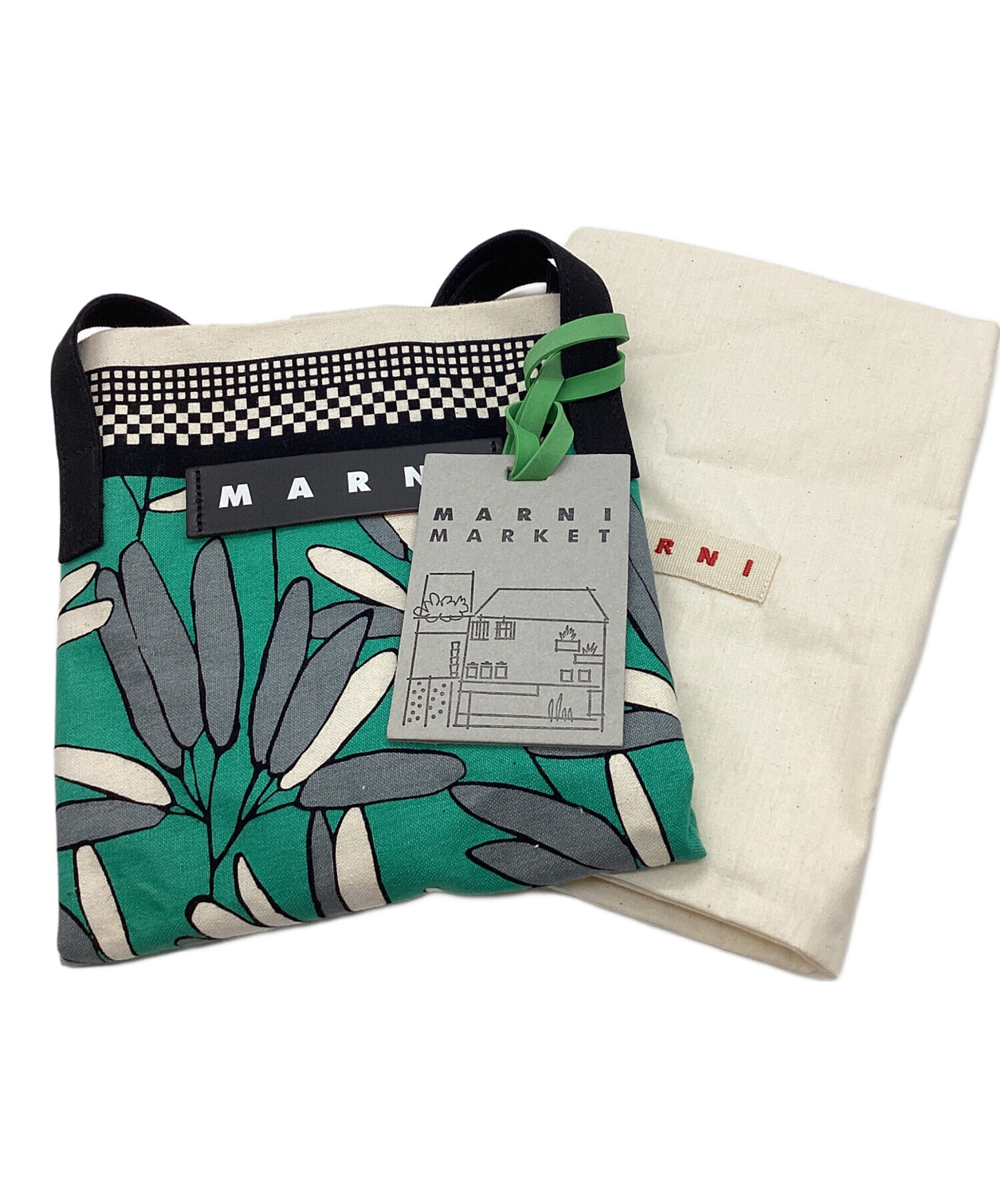MARNI トートバッグ ホワイト/グリーン 中古・古着通販】MARNI (マルニ) MARNI トートバッグ ホワイト