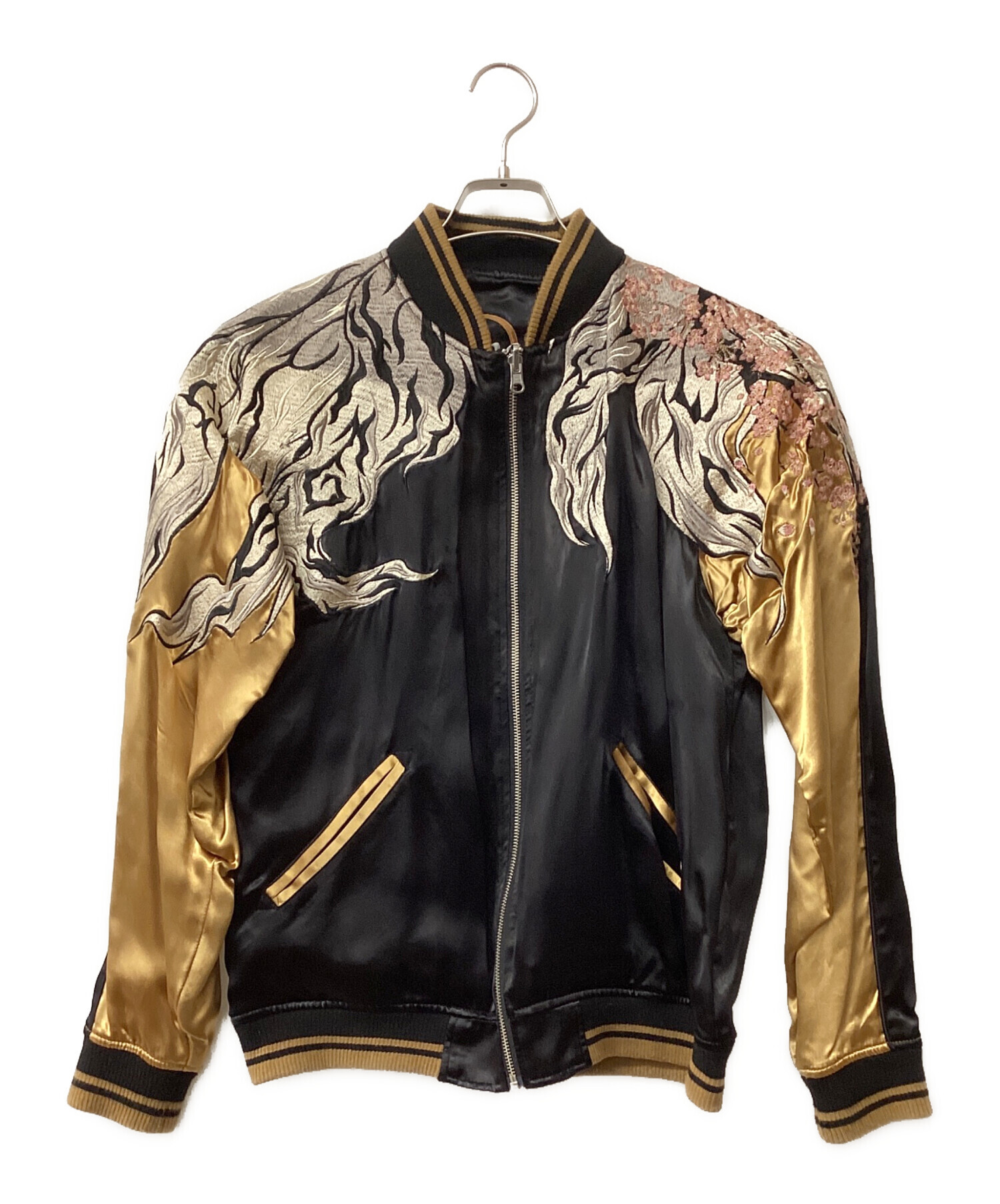 スカジャン　古着 花旅楽団 スカジャン メンズ 葛飾北斎 鳳凰 鳳凰図屏風 刺繍