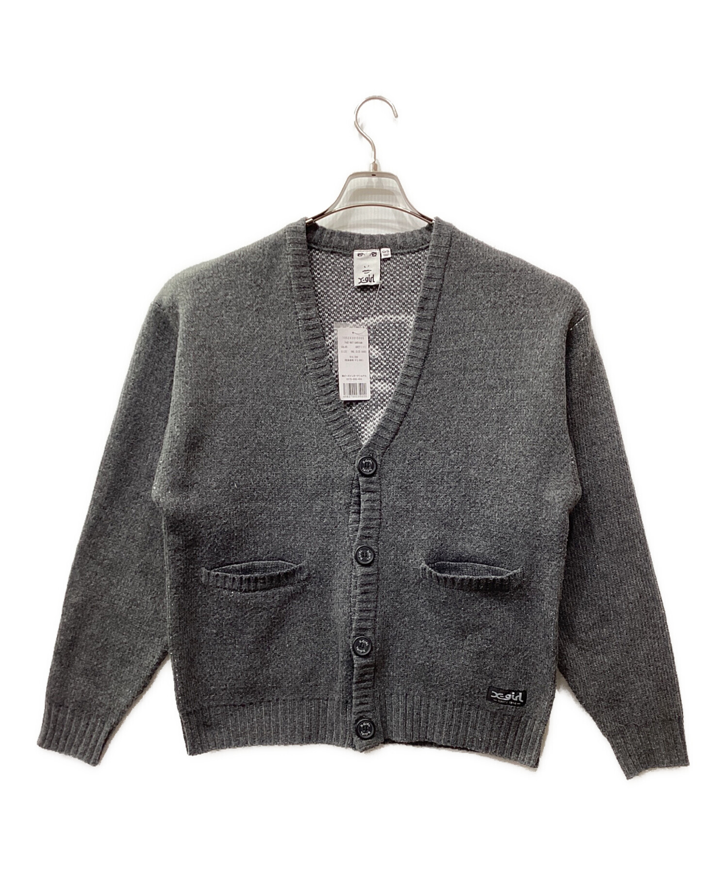 S*I様 X-girl カーディガン グレー 中古・古着通販】X-GIRL (エックスガール) FACE KNIT CARDIGAN グレー