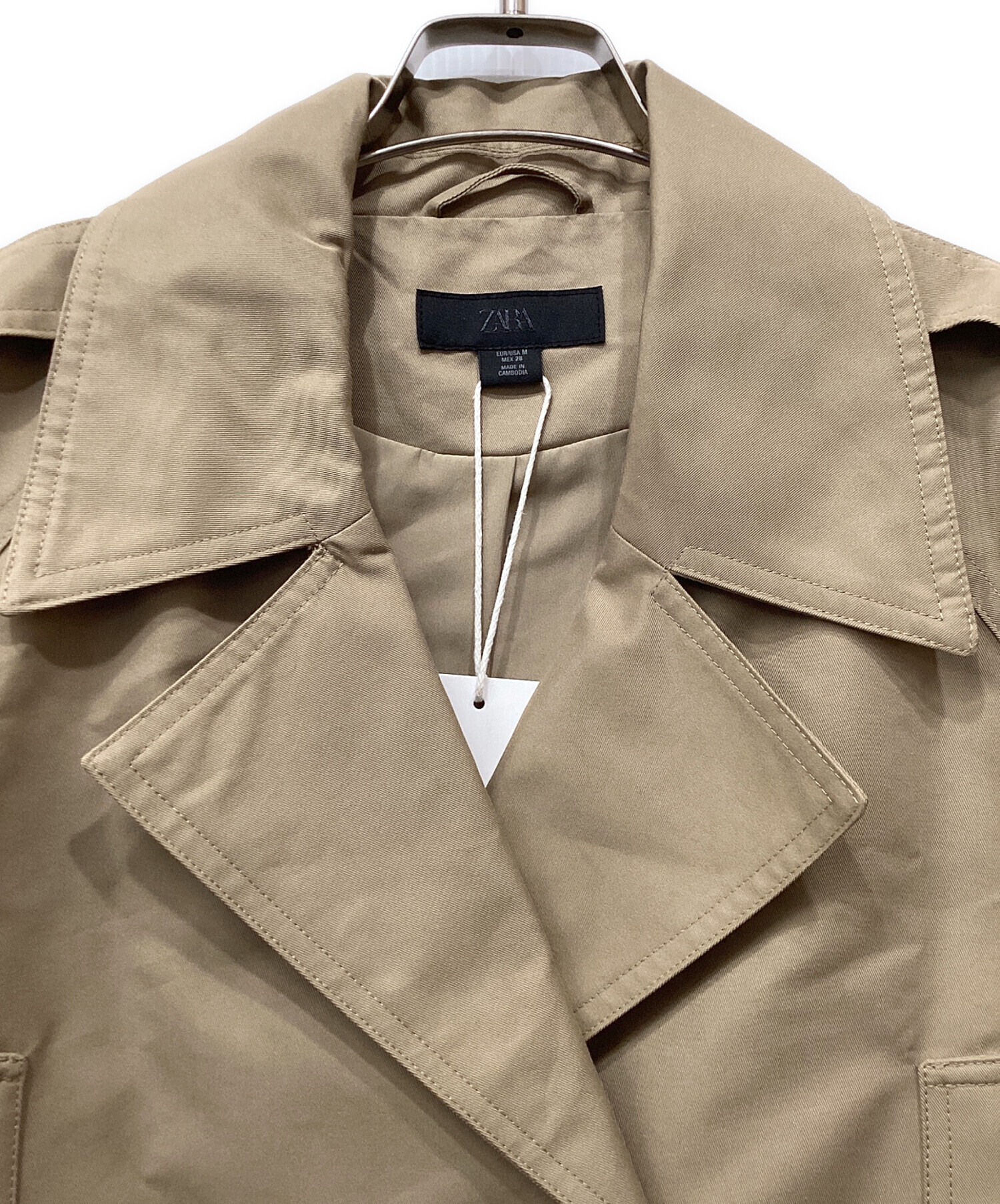 ZARA 撥水加工　ベージュ トレンチコート ダブルブレスト 中古・古着通販】ZARA (ザラ) ショートダブルブレストトレンチコート