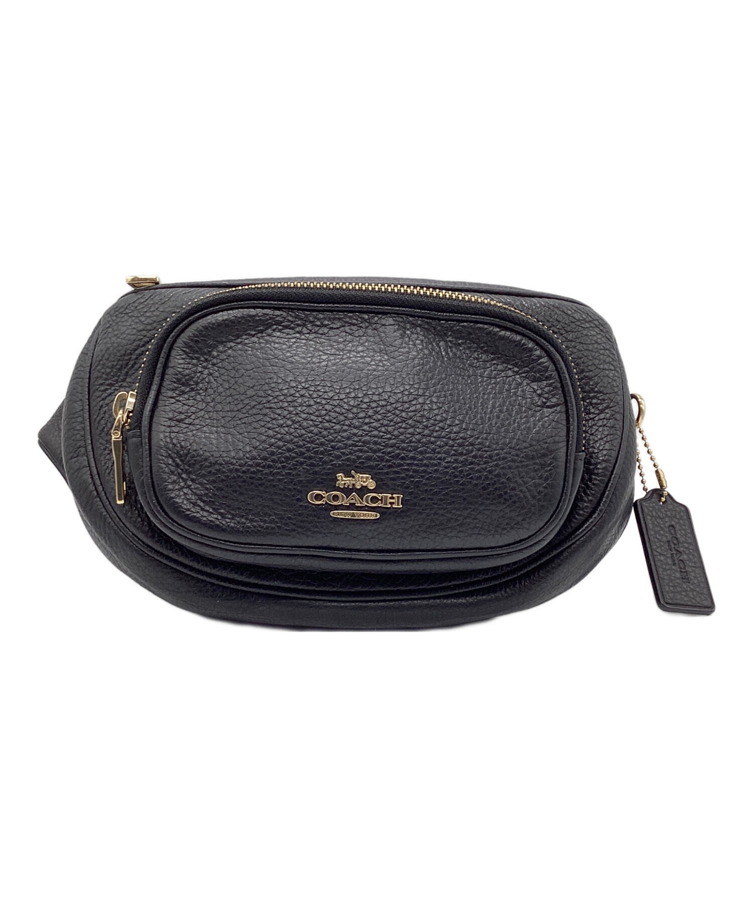COACHブラックレザー ボディバッグ ゴールドジッパー 中古・古着通販】COACH (コーチ) ボディーバッグ ブラック×ゴールド