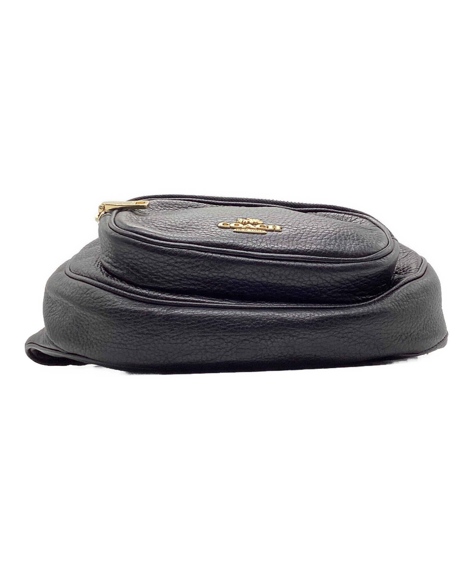 COACHブラックレザー ボディバッグ ゴールドジッパー 中古・古着通販】COACH (コーチ) ボディーバッグ ブラック×ゴールド