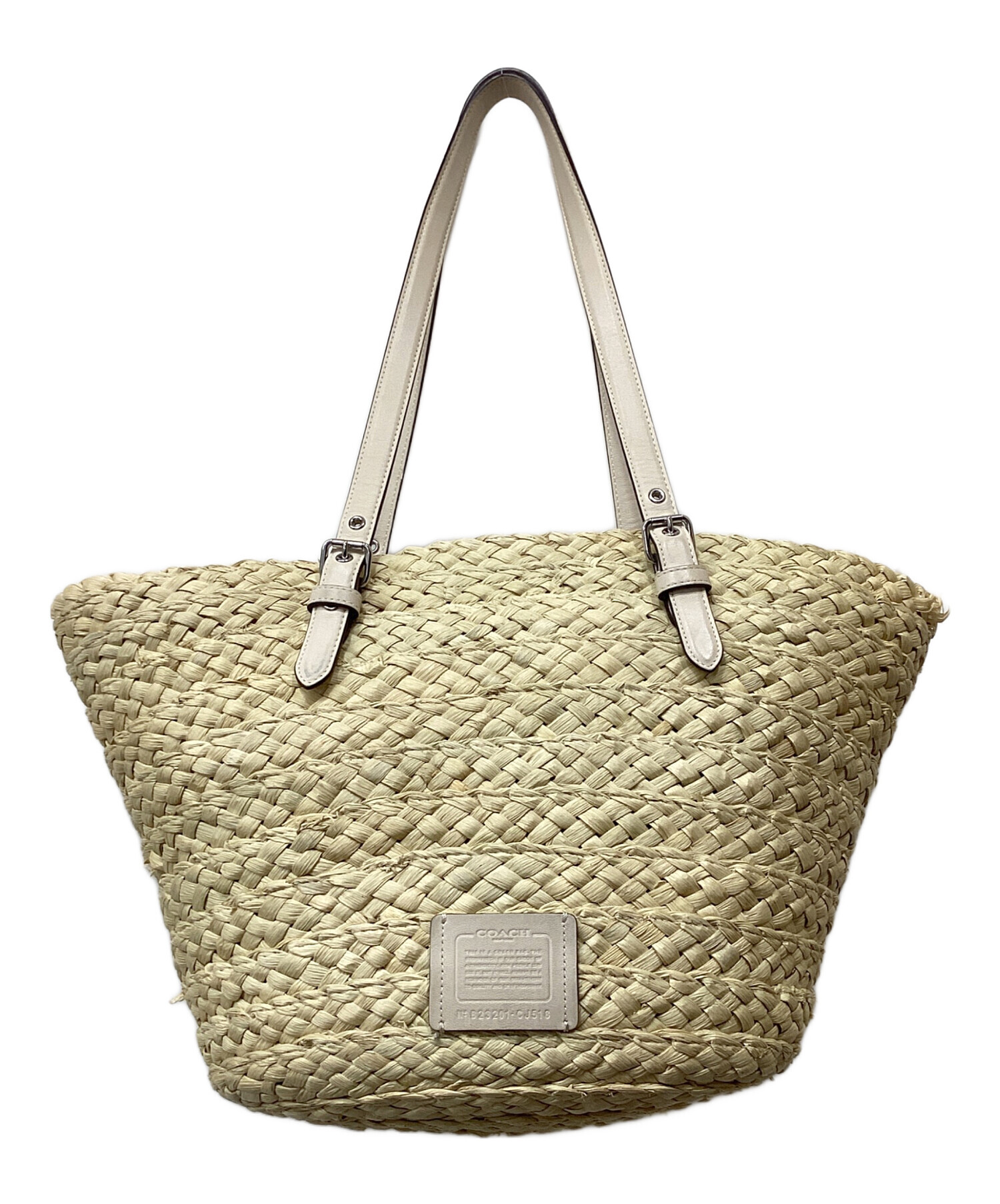 中古・古着通販】COACH (コーチ) ストローハンドバッグ ベージュ 中古・古着通販】COACH (コーチ) ストローハンドバッグ ベージュ