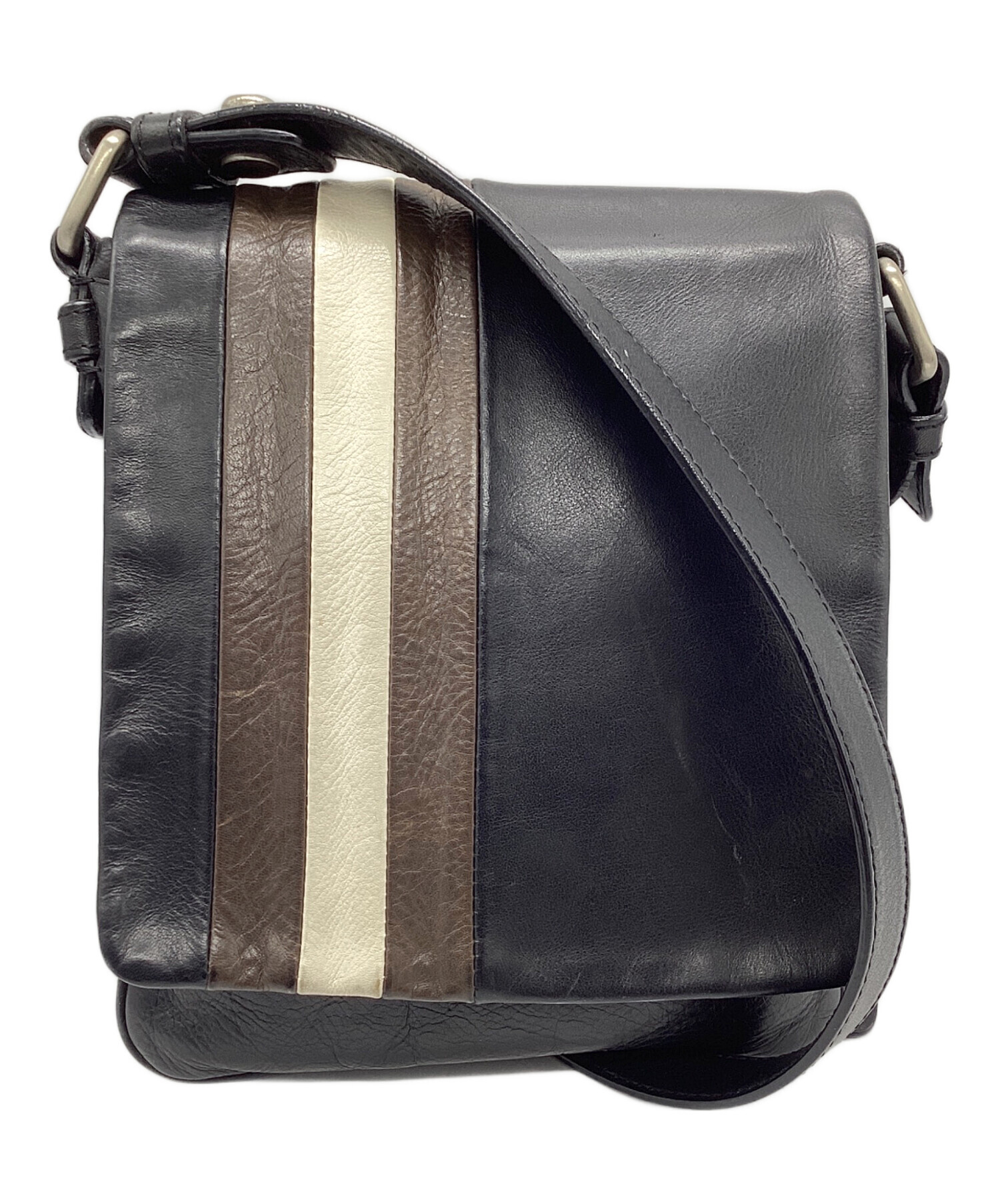 【希少】BALLY ブラックレザー ショルダーバッグ 中古・古着通販】BALLY (バリー) レザーショルダーバッグ ブラック