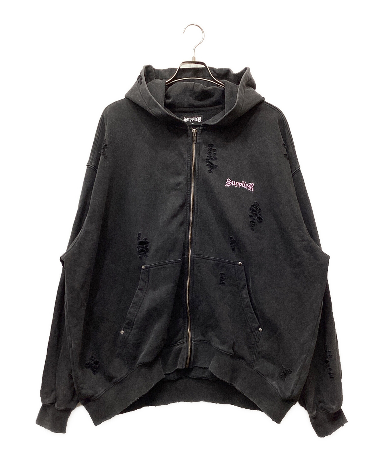 サプライヤージップパーカーブラックりょたさん専用 中古・古着通販】SUPPLIER (サプライヤー) ジップパーカー ダメージ