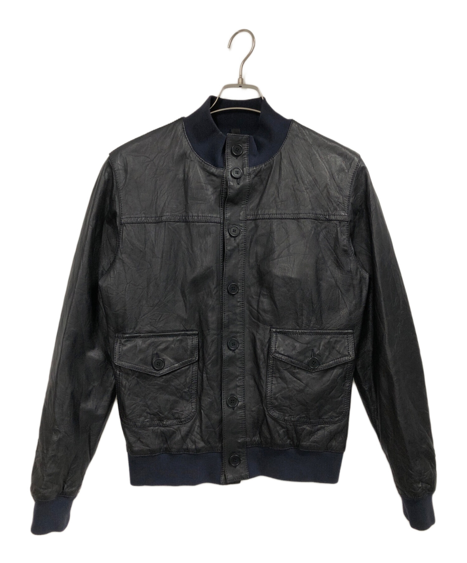 GARRETT ギャレット レザー コットン ブルゾン イタリア製 サイズ46 中古・古着通販】GARRETT (ギャレット) レザーブルゾン ブラック