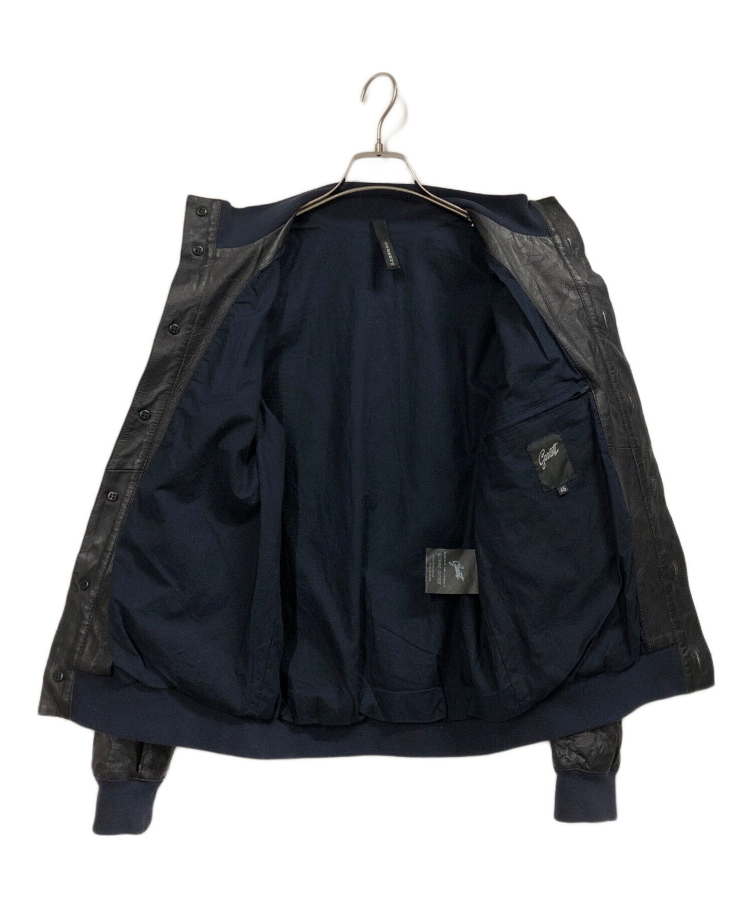 GARRETT ギャレット レザー コットン ブルゾン イタリア製 サイズ46 中古・古着通販】GARRETT (ギャレット) レザーブルゾン ブラック