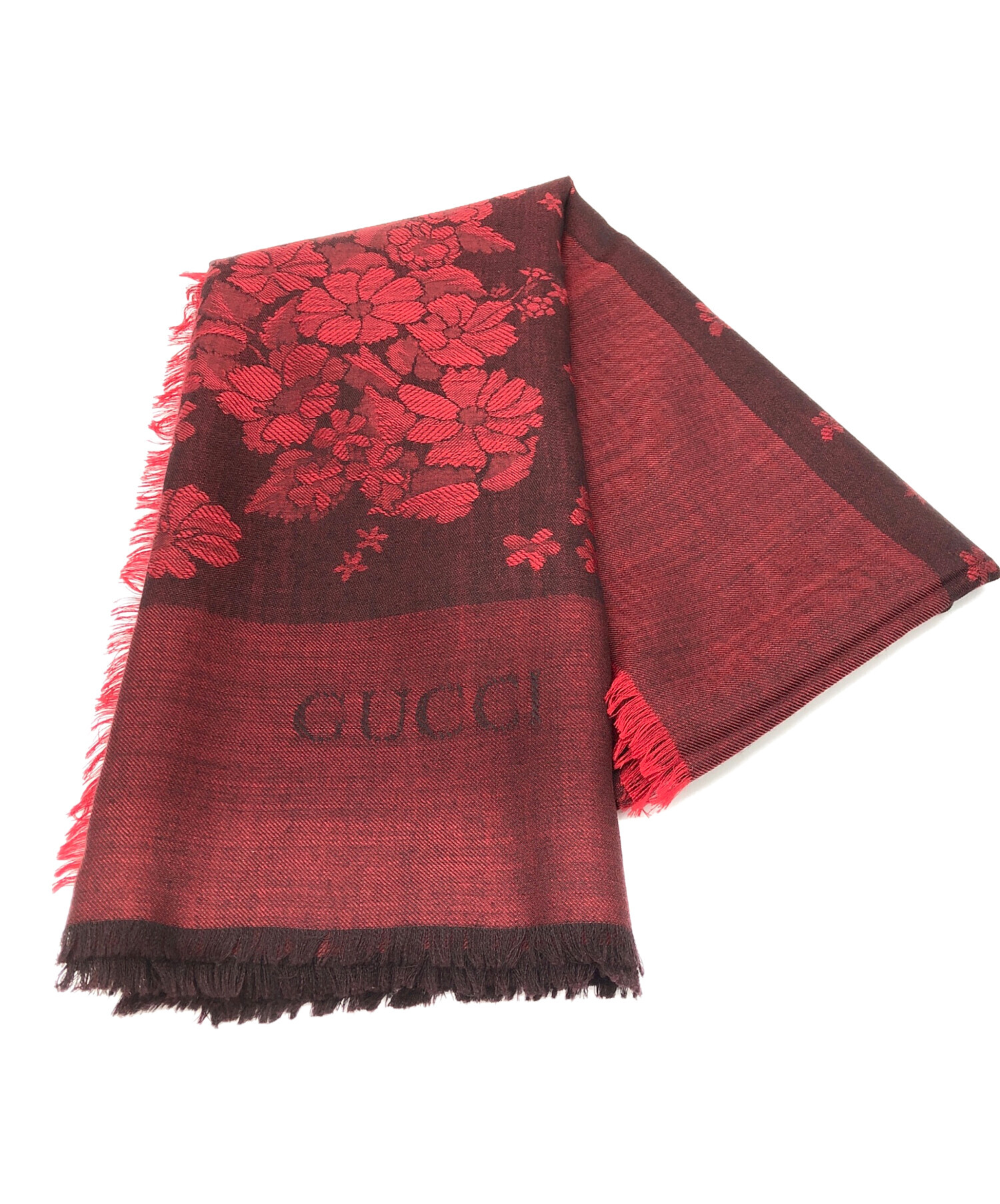 【新品未使用品】GUCCIシルクストール 中古・古着通販】GUCCI (グッチ) シルク混ストール レッド×ブラック