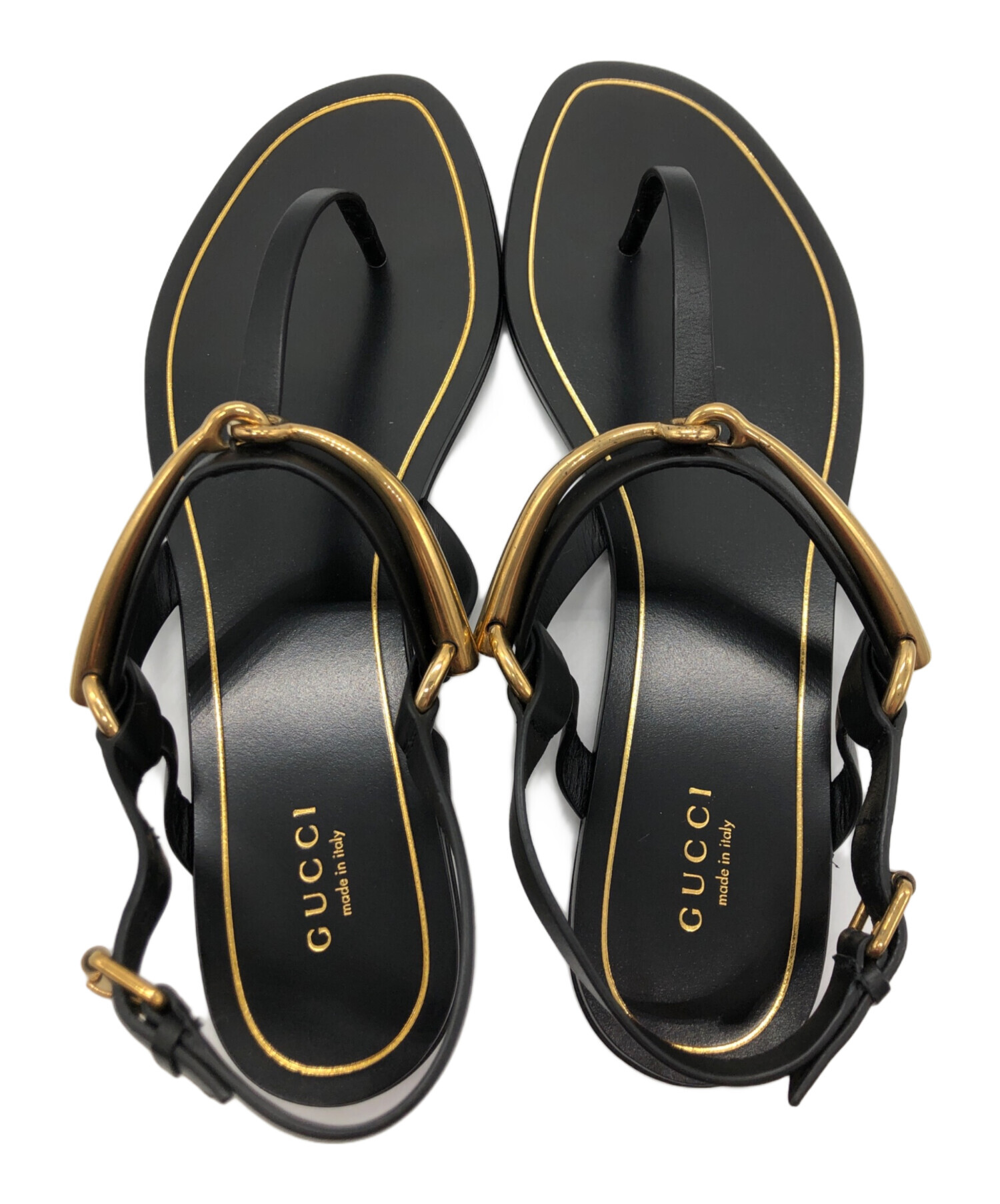 ペコ様交渉済【GUCCI】ブラック ホースビット チェーンポインテッドトゥ 中古・古着通販】GUCCI (グッチ) ホースビットトングサンダル ブラック