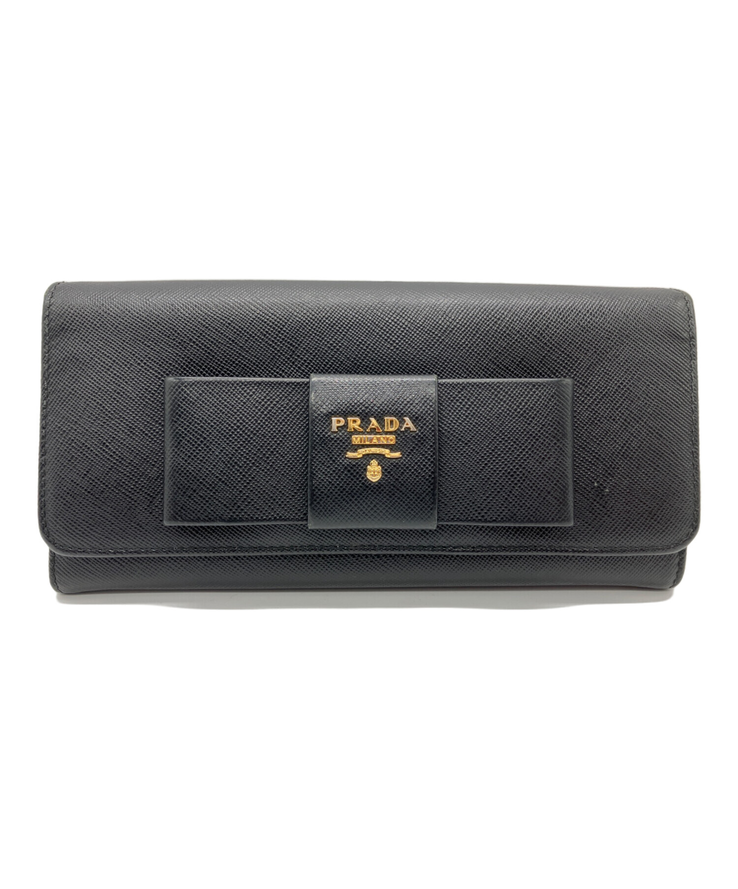 中古・古着通販】PRADA (プラダ) サフィアーノ リボン 長財布 ブラック