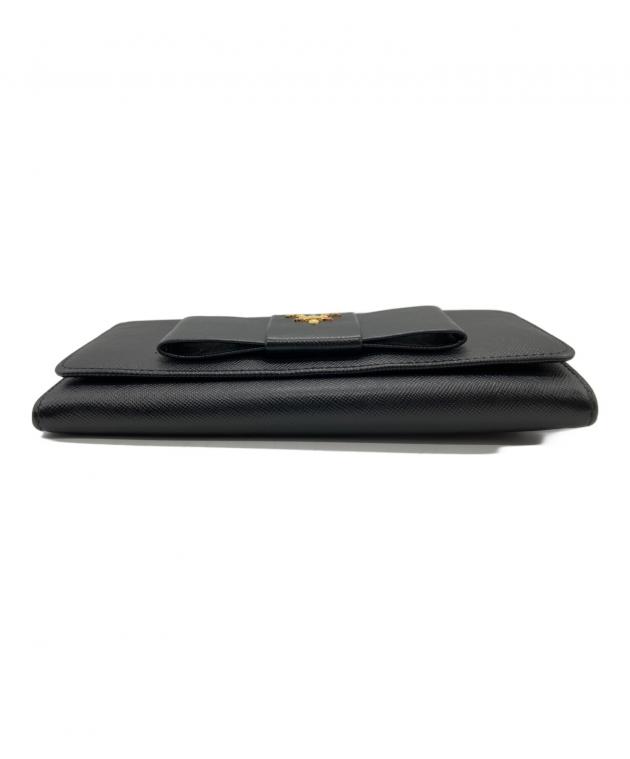 中古・古着通販】PRADA (プラダ) サフィアーノ リボン 長財布 ブラック