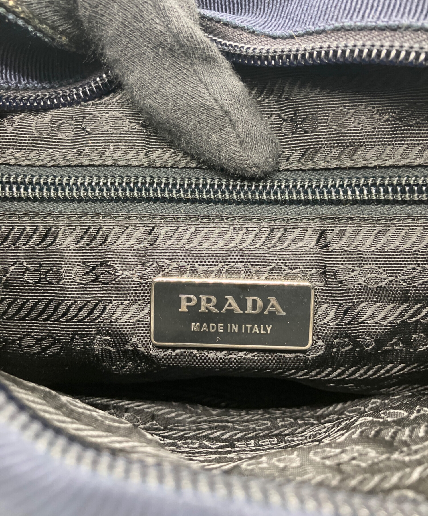 PRADA ツイード レザー ハンドバッグ 中古・古着通販】PRADA (プラダ) フラットツイードハンドバッグ