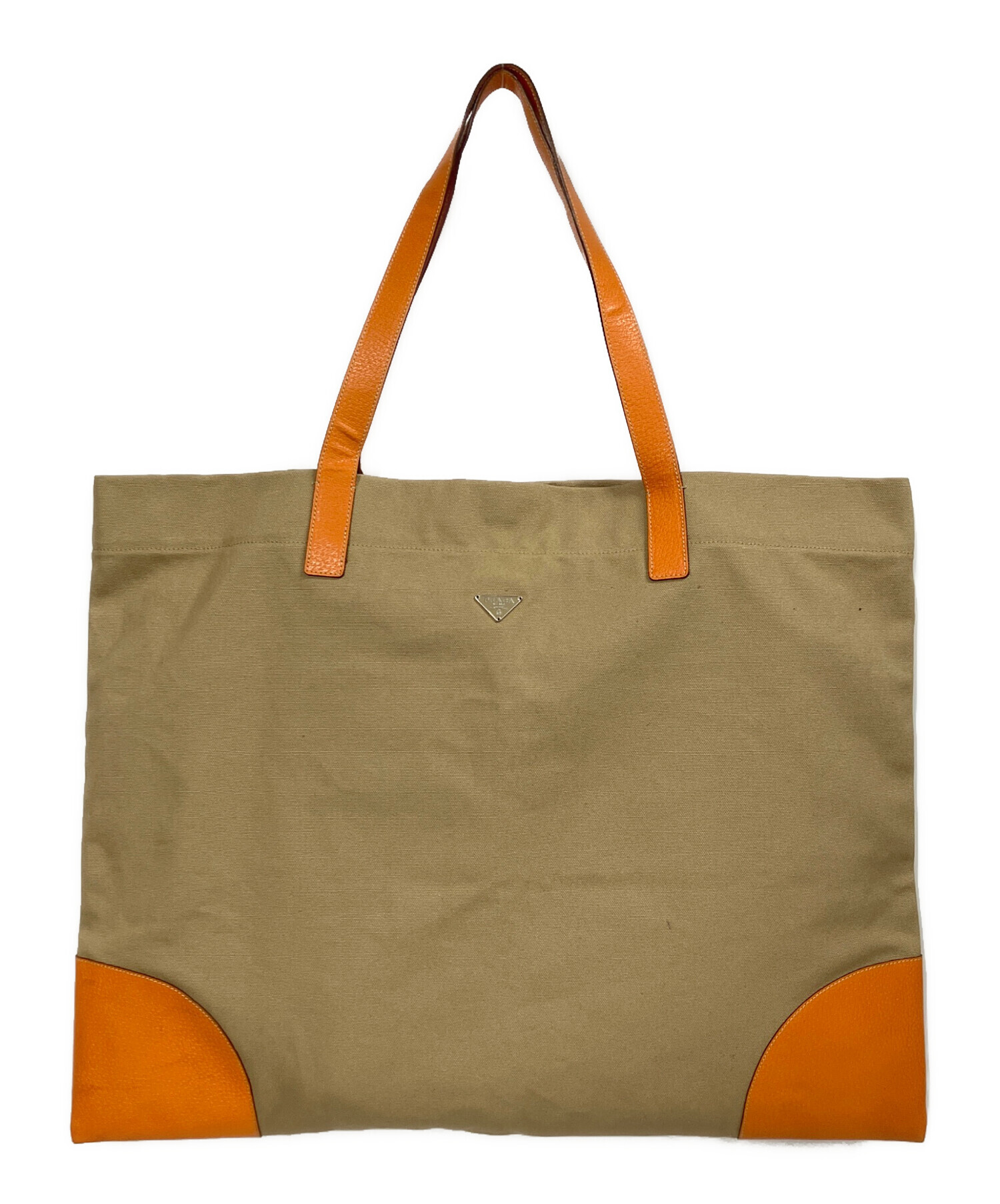 PRADA プラダ キャンバス トートバッグ ベージュ オレンジ 中古・古着通販】PRADA (プラダ) CANAPA CINGHI / 大判キャンバス