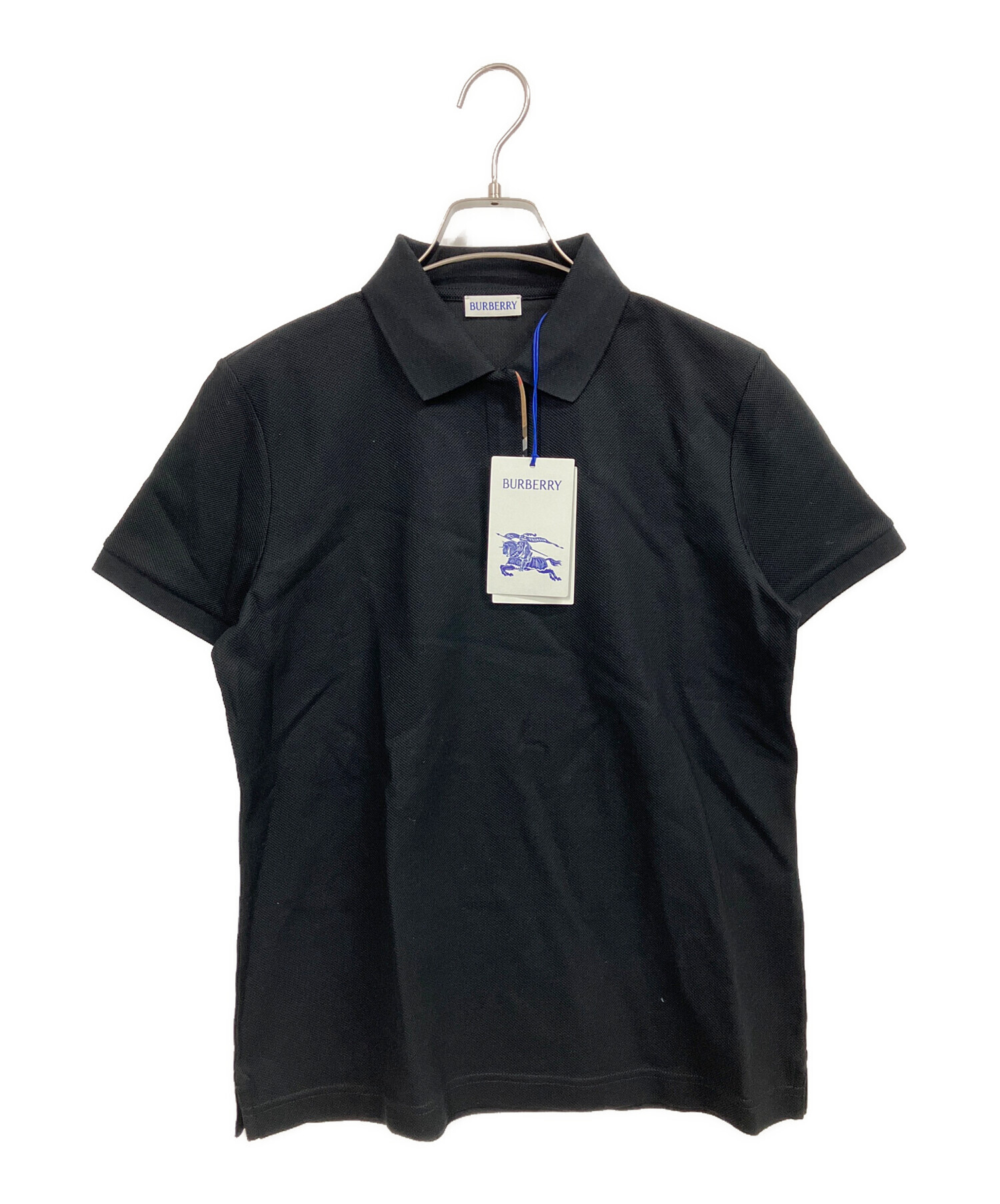 美品】BURBERRY バーバリー ポロシャツ Mサイズ 黒 チェック襟