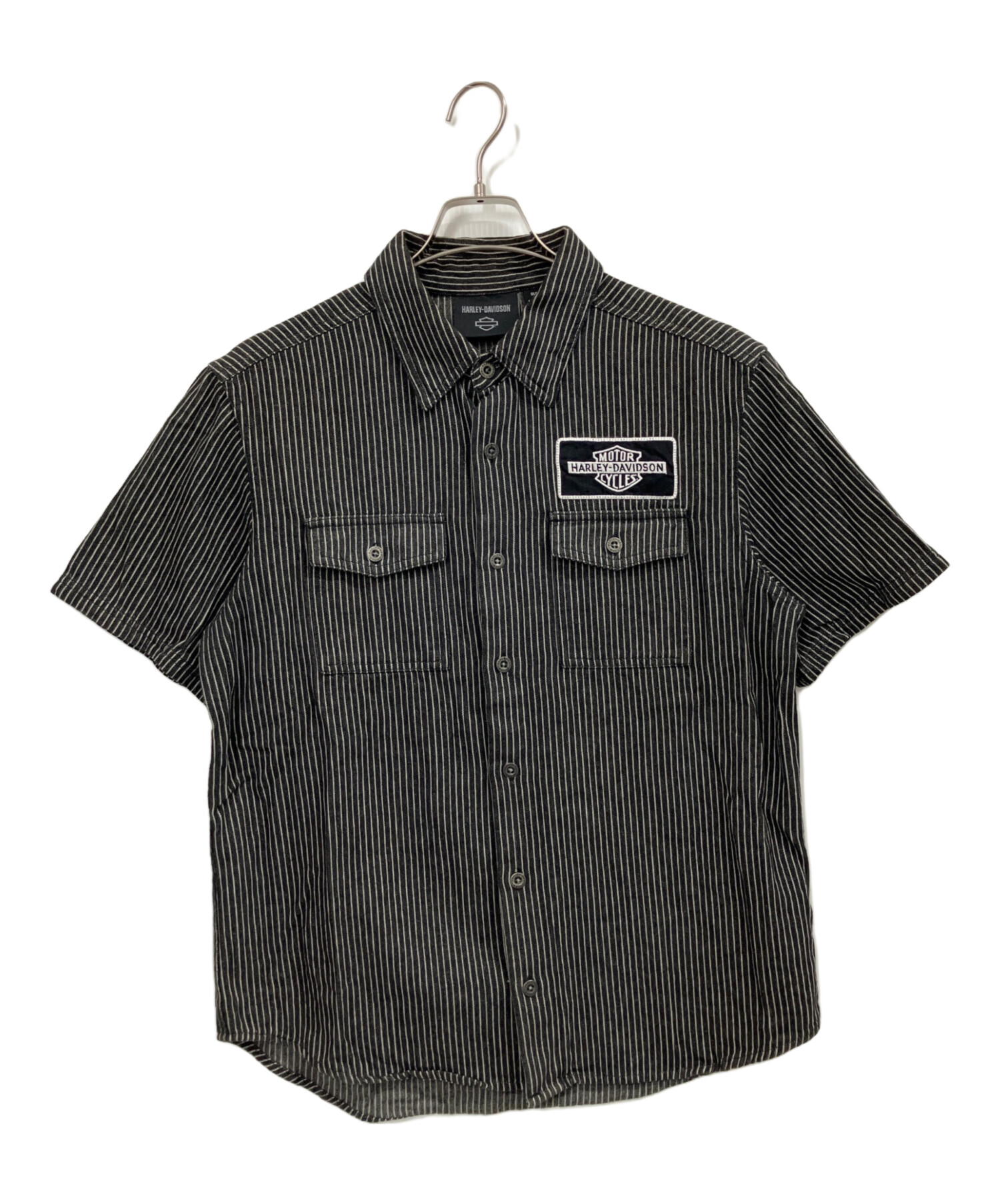 た*ん様 Harley-Davidson　ストライプ　半袖シャツ　M　ブラック 中古・古着通販】HARLEY-DAVIDSON (ハーレーダビッドソン) V-Twin