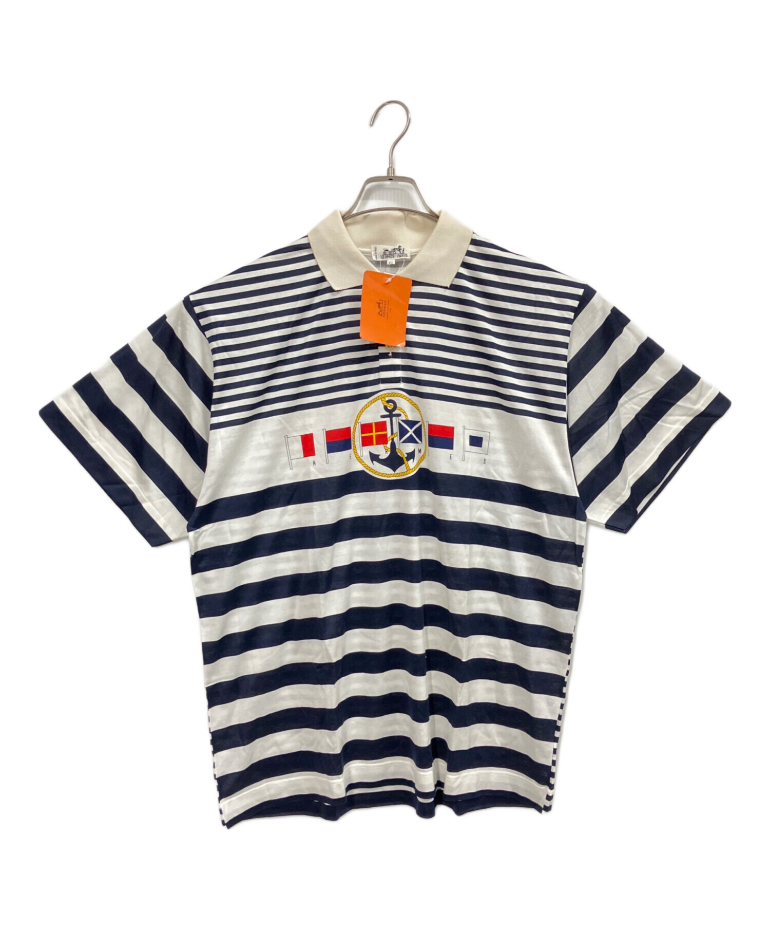 中古・古着通販】HERMES (エルメス) ポロシャツ ネイビー×ホワイト