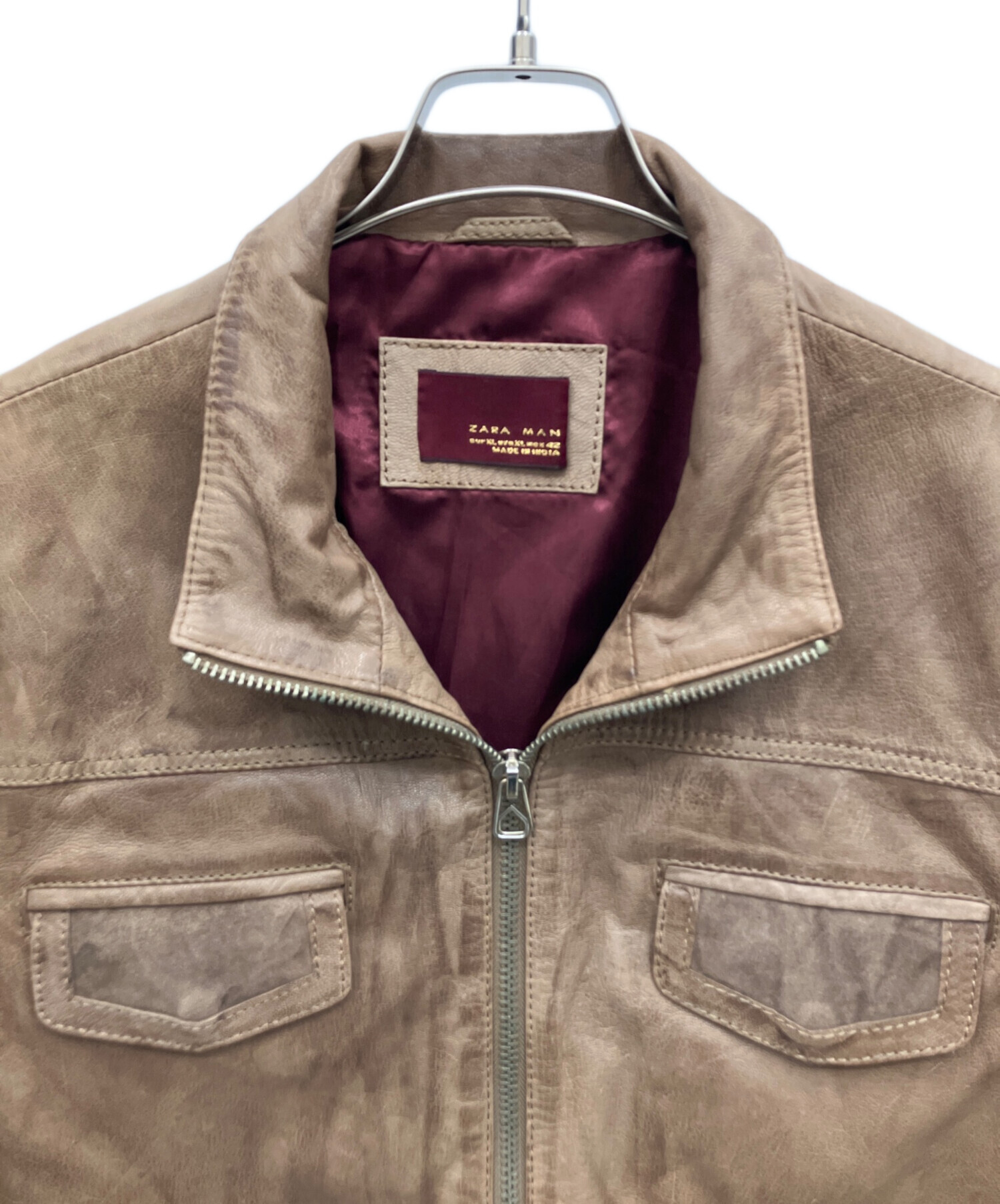 中古・古着通販】ZARA (ザラ) レザージャケット ブラウン サイズ:XL