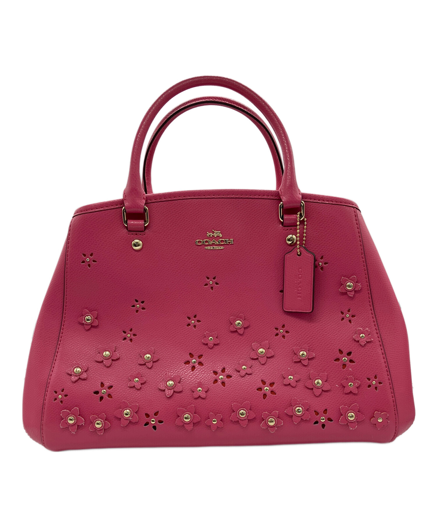 コーチ  ショルダーバッグ ピンク  COACH  カーフ 中古・古着通販】COACH (コーチ) ショルダーバッグ ショッキングピンク