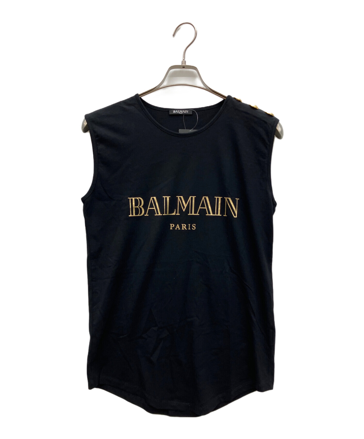 BALMAIN Paris ノースリーブトップス 中古・古着通販】BALMAIN (バルマン) ノースリーブカットソー ブラック