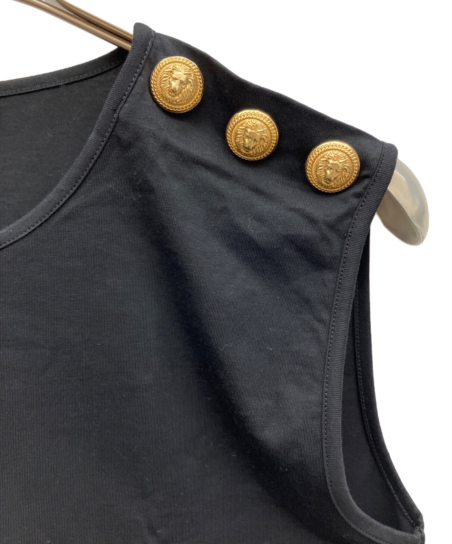 中古・古着通販】BALMAIN (バルマン) ノースリーブカットソー ブラック