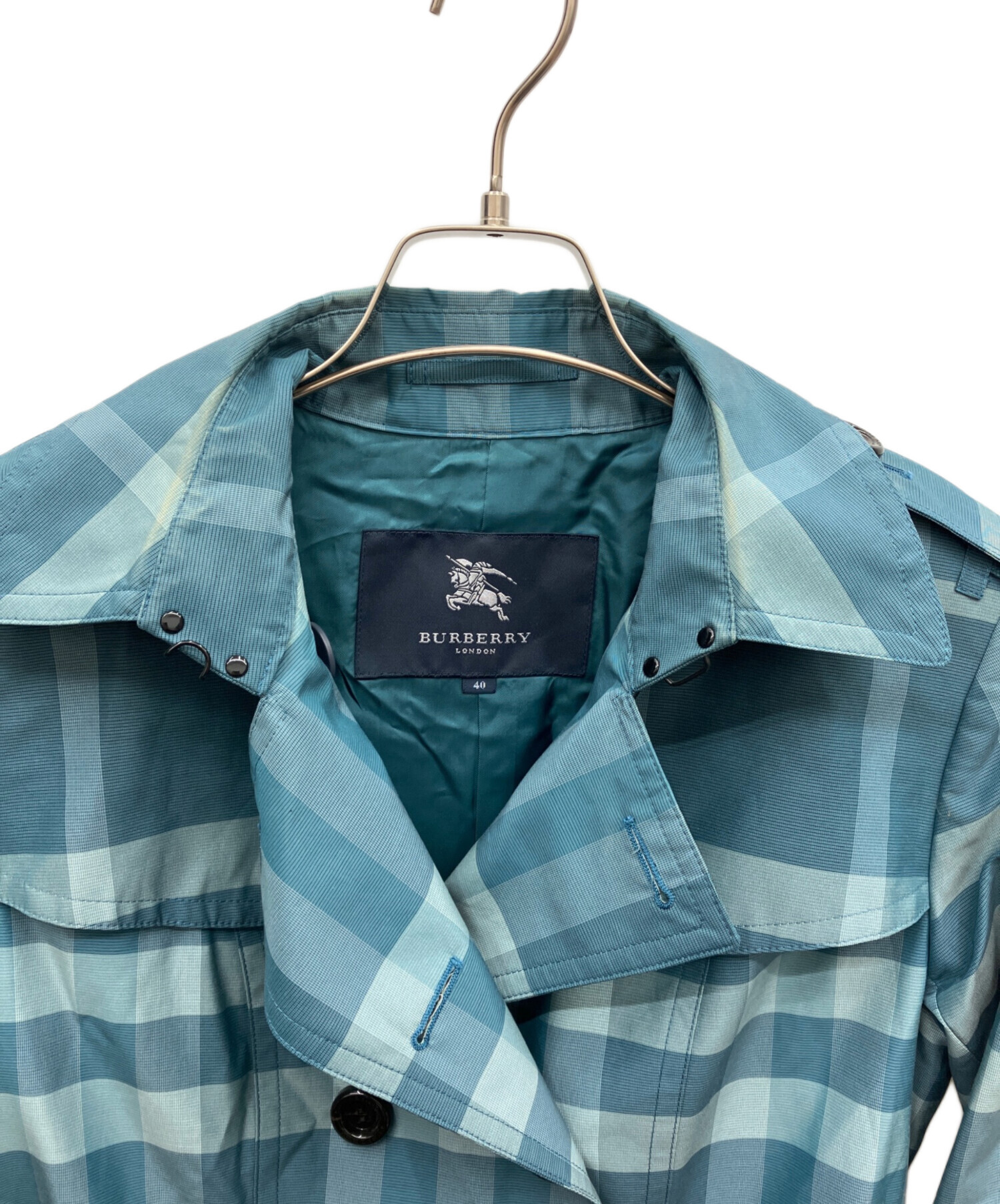 BURBERRY*バーバリーロンドン　水色ロングトレンチコート　ノバチェック40 中古・古着通販】BURBERRY LONDON (バーバリーロンドン) トレンチ