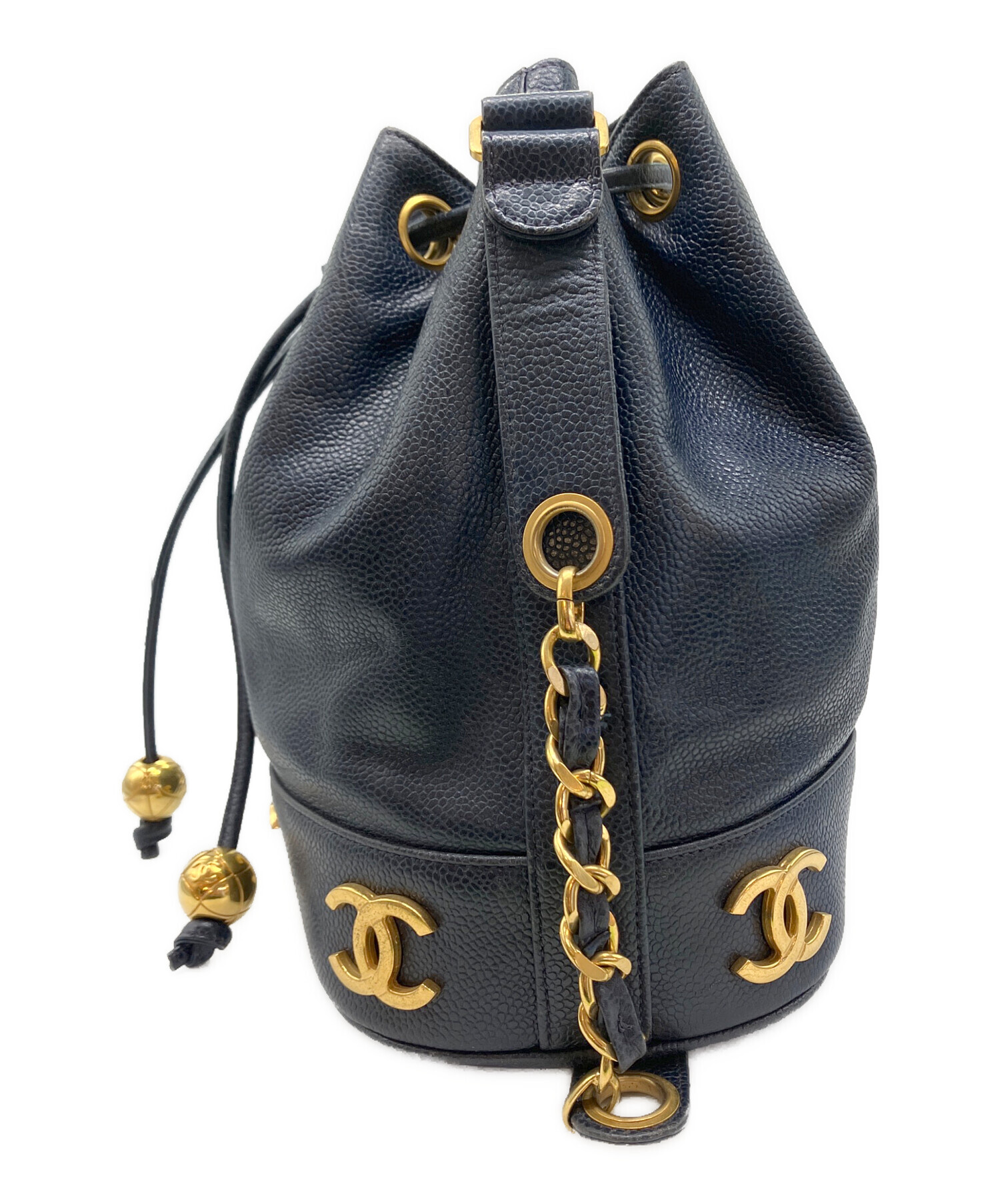 ☆CHANEL 巾着型　2way　ショルダーバッグ ☆ 中古・古着通販】CHANEL (シャネル) 巾着ショルダーバッグ ネイビー